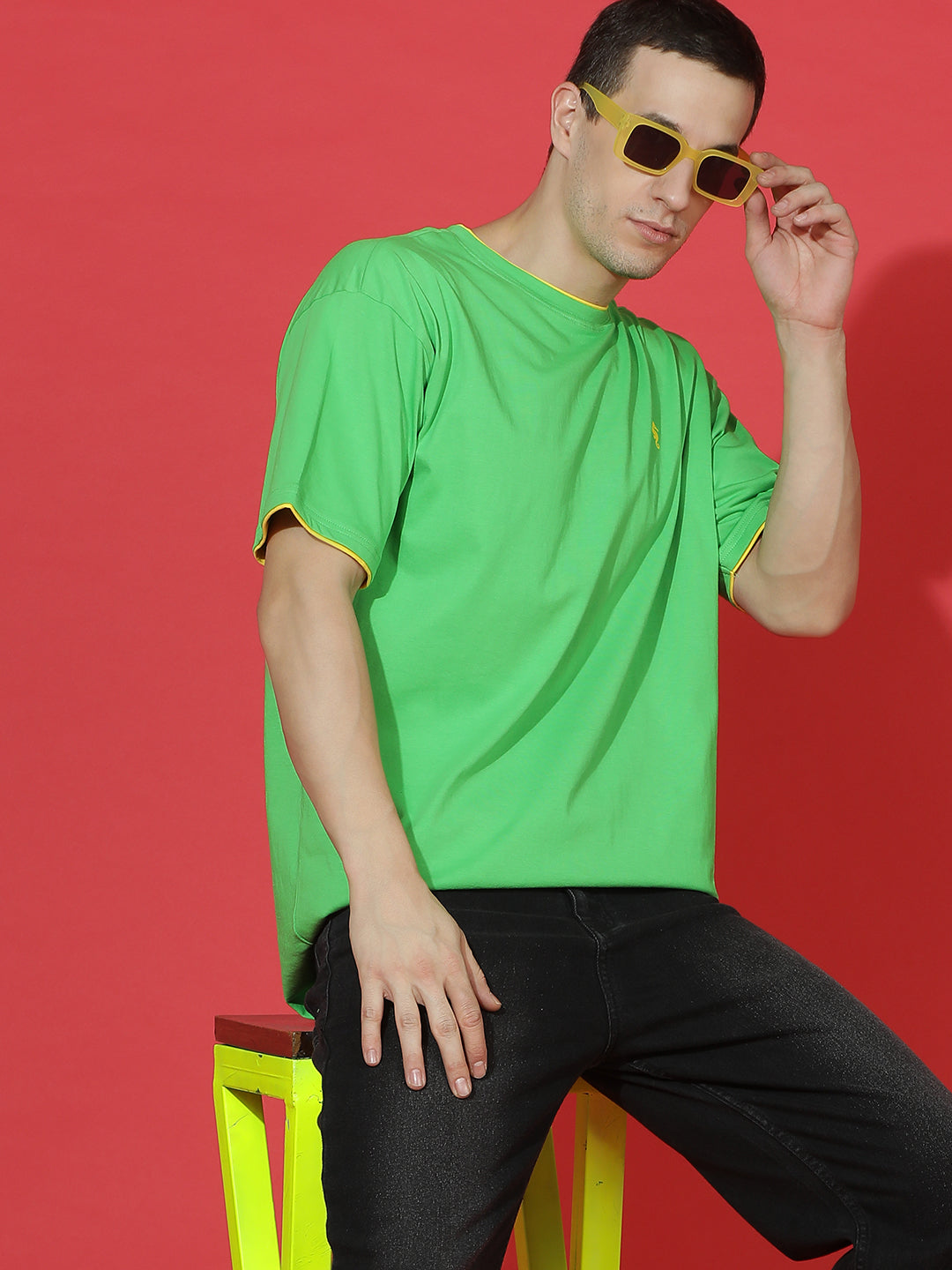Single Jersey Oversized Round Neck Drop Shoulder Half Sleeve Casual T-Shirt