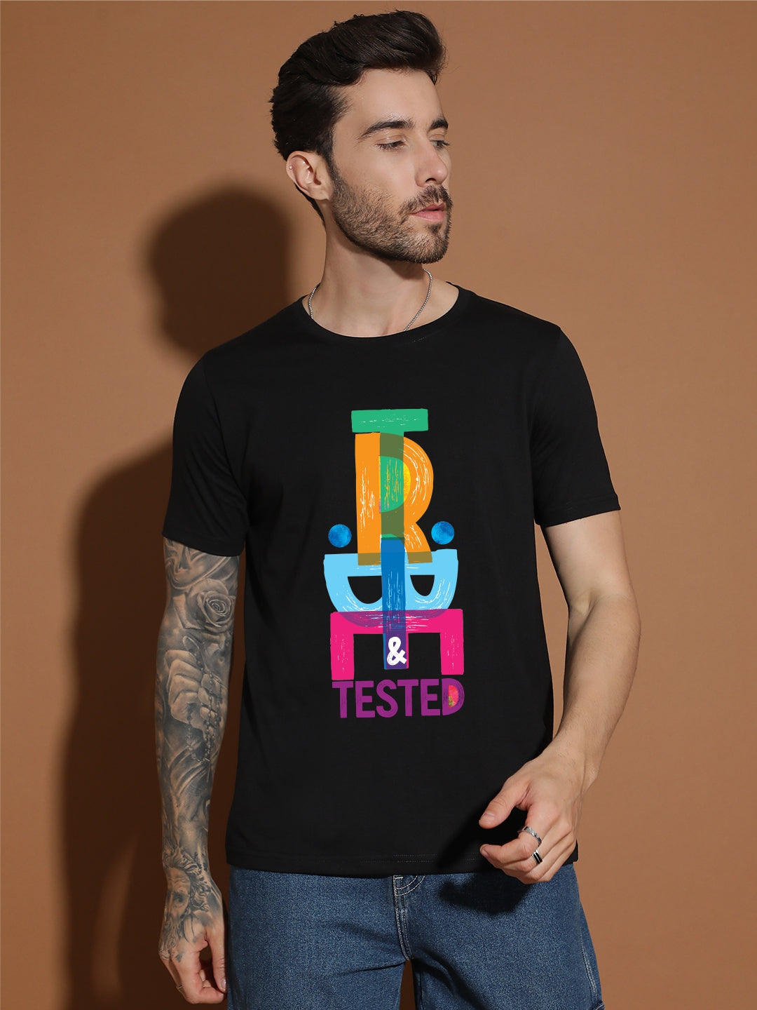 Breezer Tribe Men’s Cotton Single Jersey Round Neck Regular Fit Printed Half Sleeve Casual T-Shirt