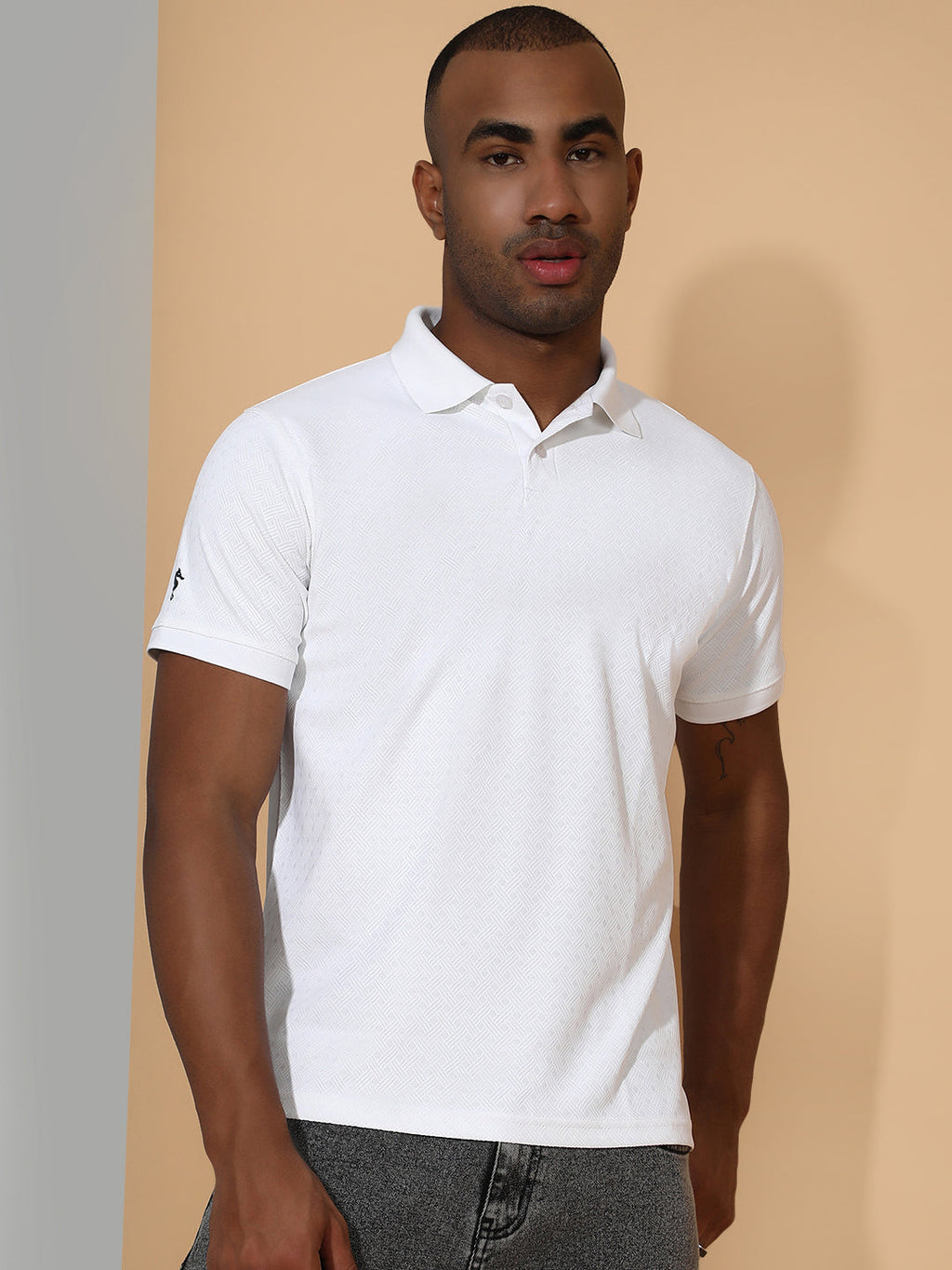 Dryfit Polyester Jacquard Textured Polo Neck Half Sleeve T-Shirt