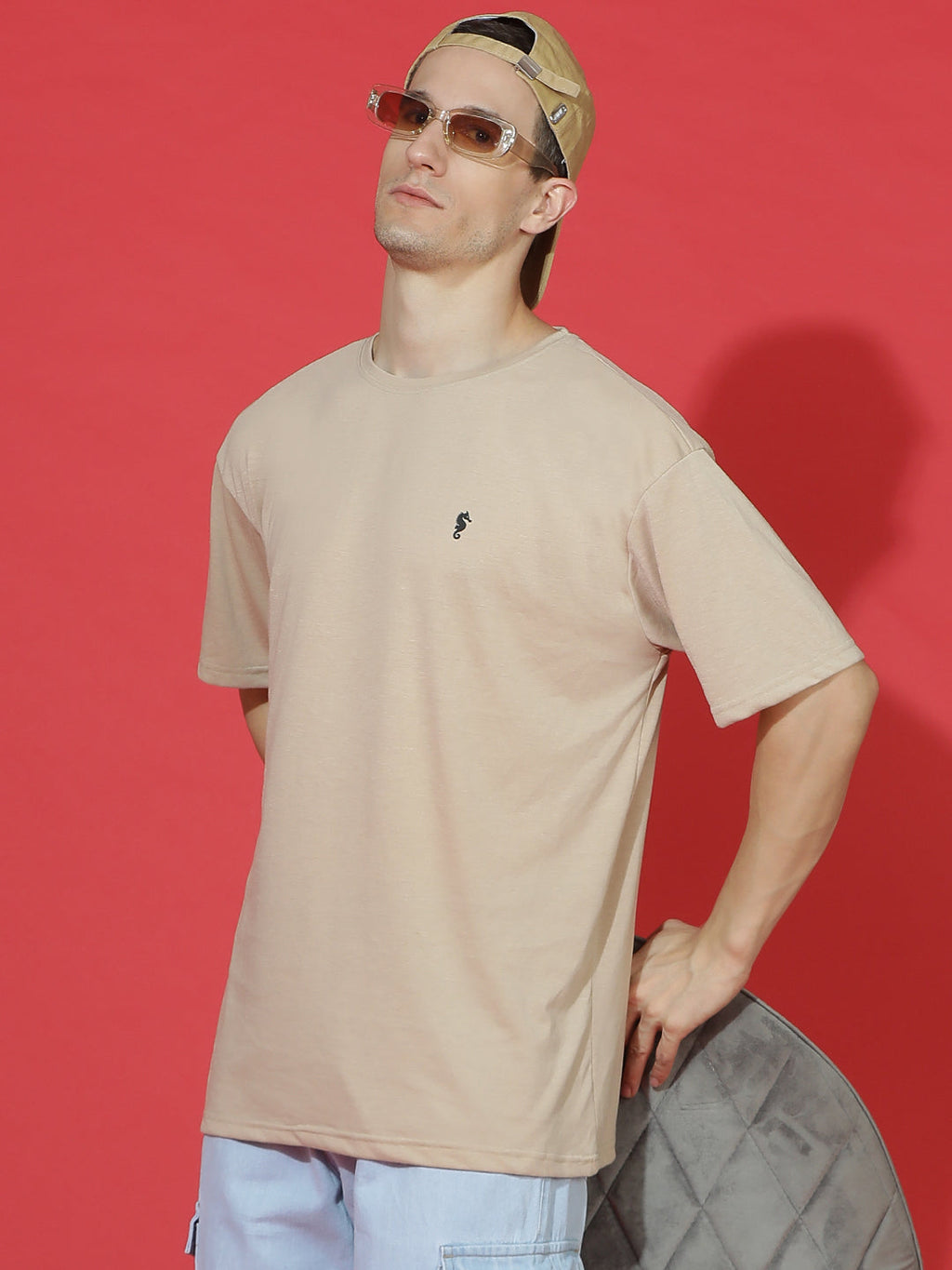 Single Jersey Oversized Round Neck Drop Shoulder Half Sleeve T-Shirt