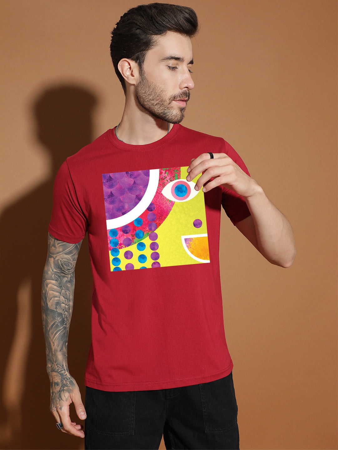 Breezer Tribe Cotton Printed Casual T-Shirt for Men | Round Neck, Half Sleeves, Regular Fit