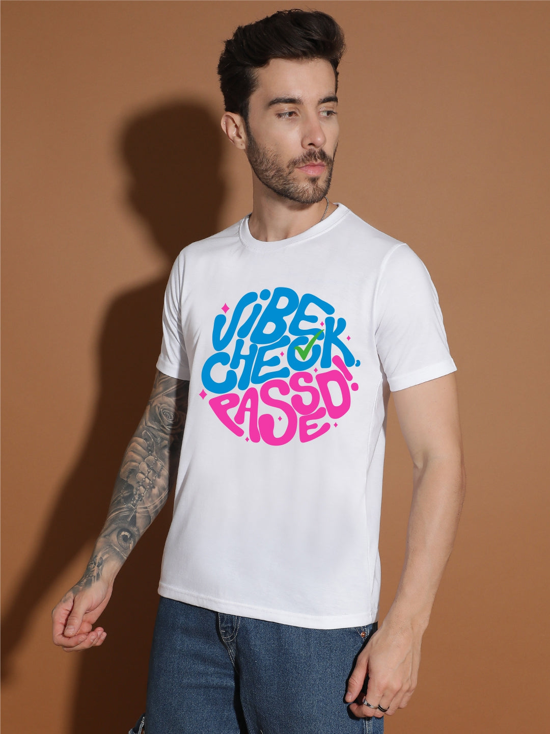 Breezer Tribe White Round Neck Cotton T-Shirt for Men | Regular Fit, Half Sleeves, Casual Printed Style