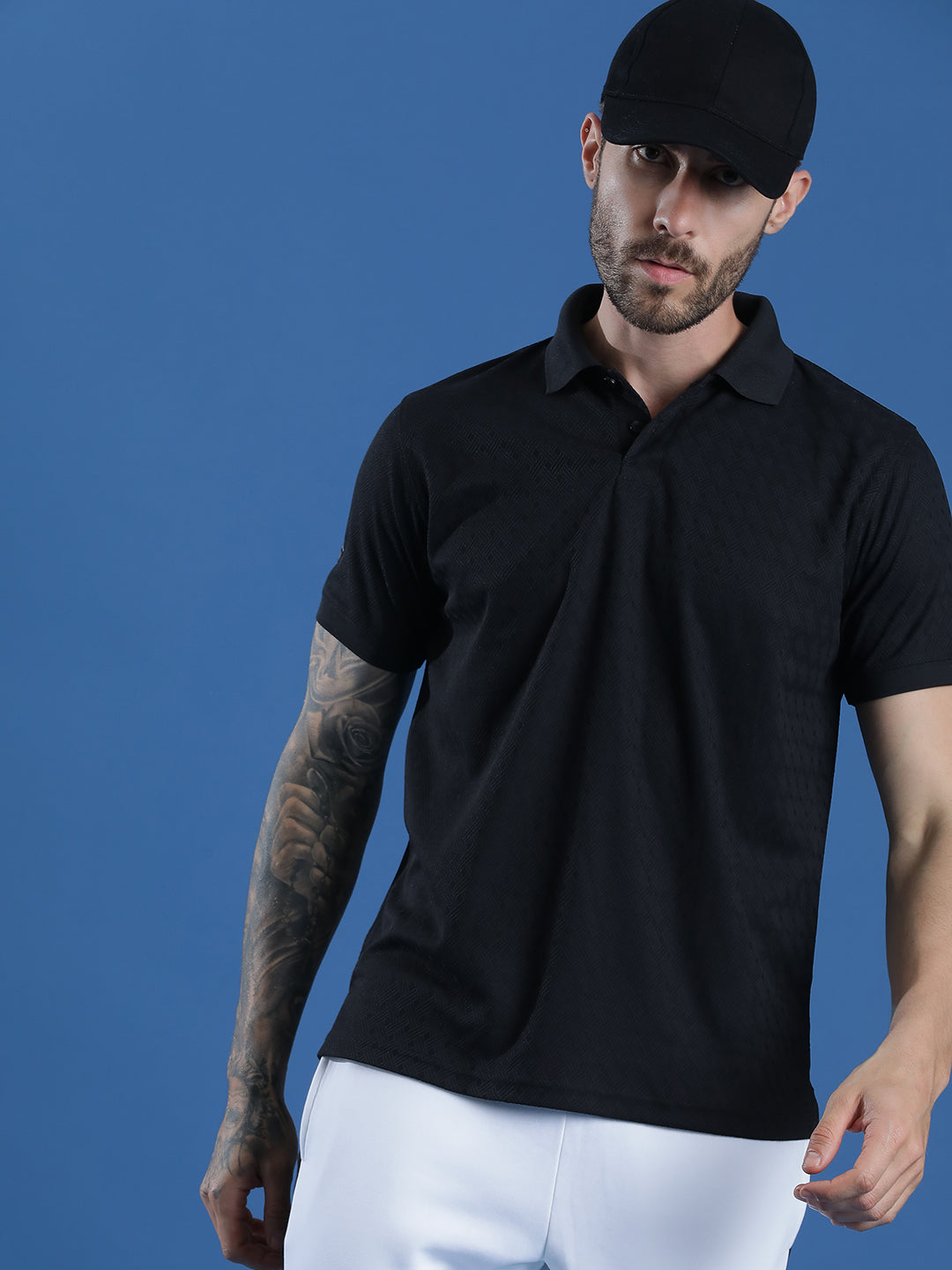 Dryfit Polyester Jacquard Textured Polo Neck Half Sleeve T-Shirt