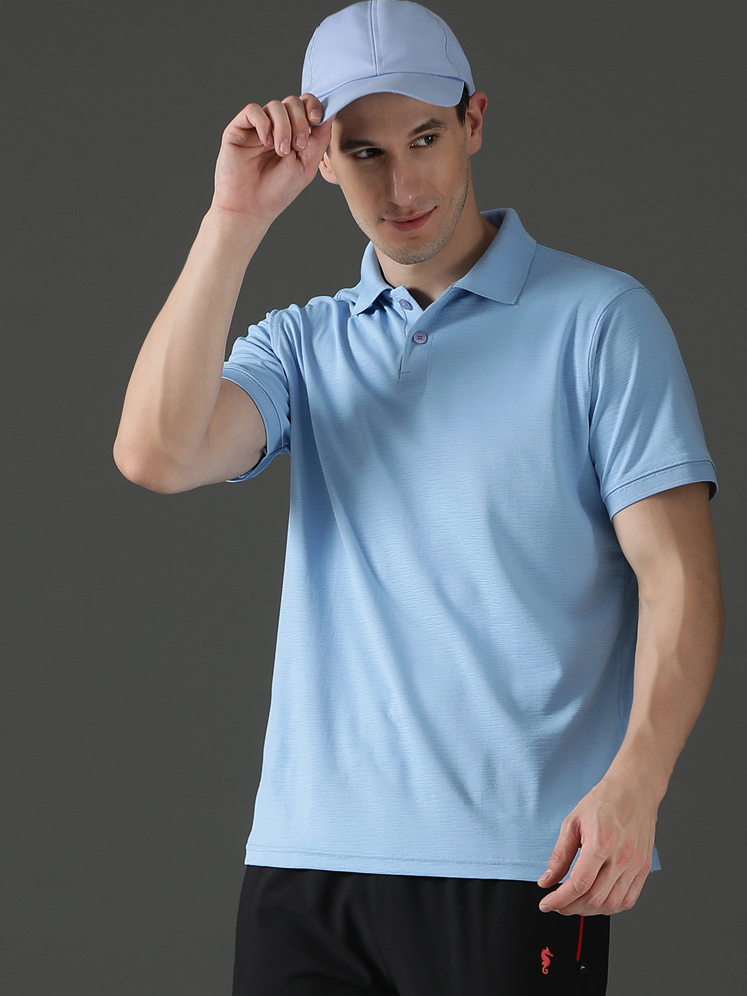 Dryfit Micro Polyester Textured Polo Neck Slim Fit Half Sleeve T-Shirt