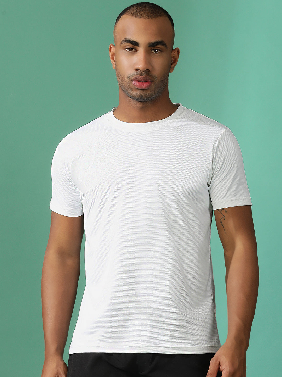Polyester Jacquard Textured Round Neck Slim Fit Half Sleeve T-Shirt