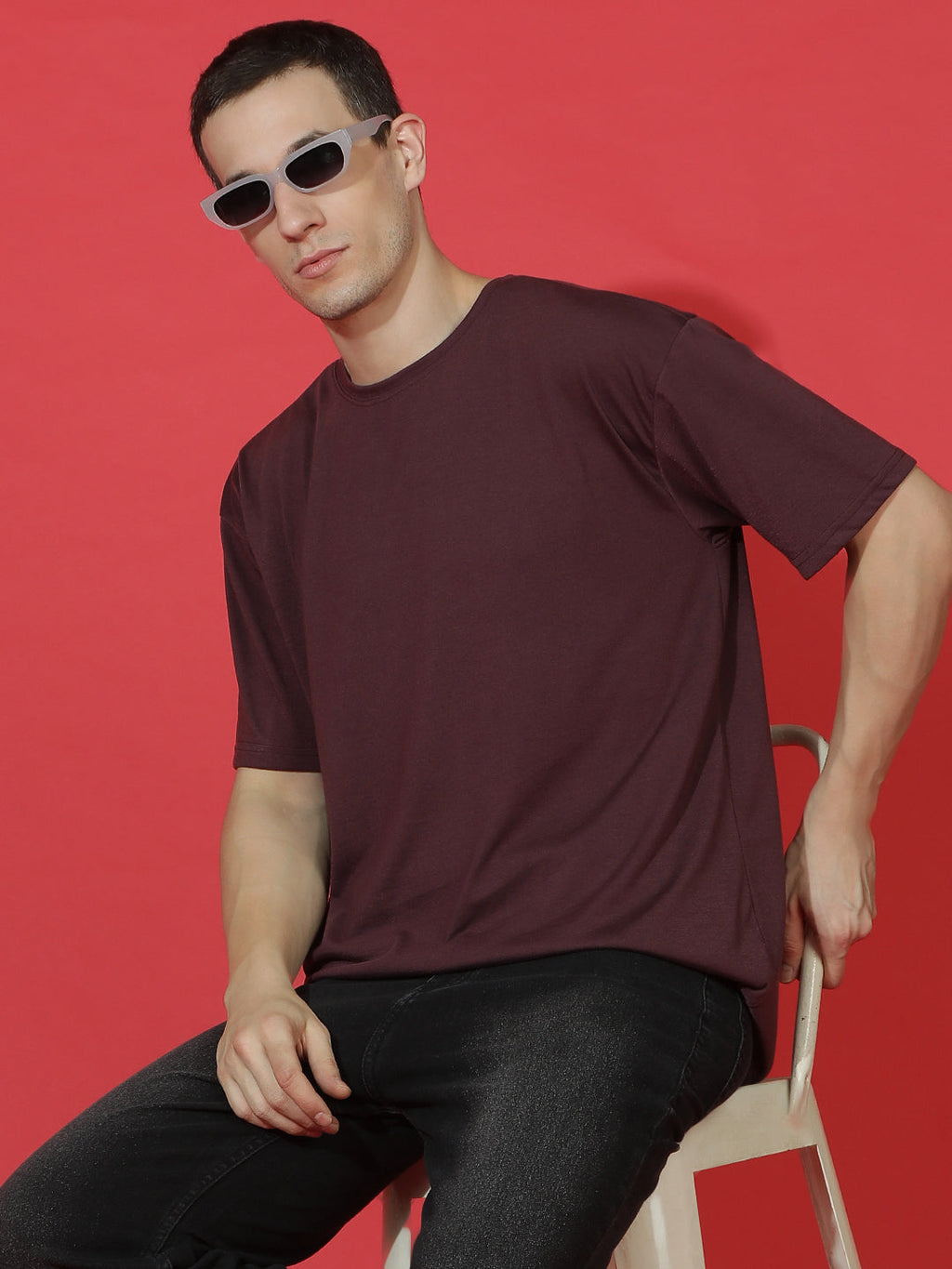 Single Jersey Oversized Round Neck Drop Shoulder Half Sleeve T-Shirt