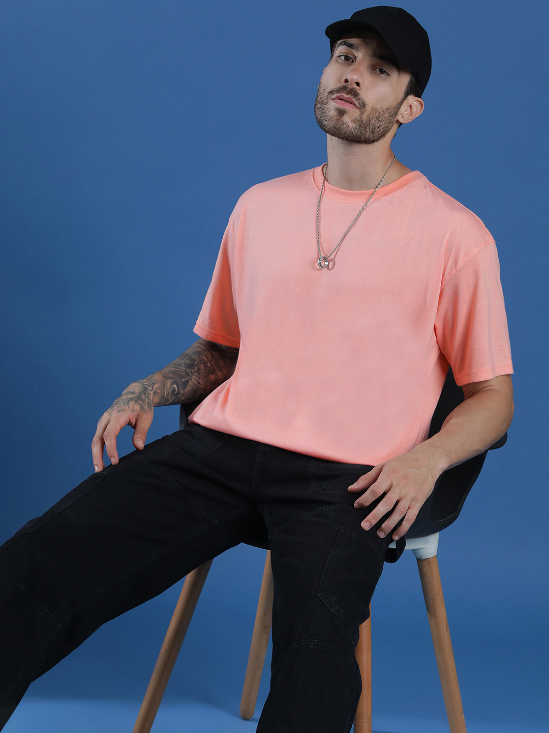 Single Jersey Oversized Round Neck Drop Shoulder Half Sleeve T-Shirt