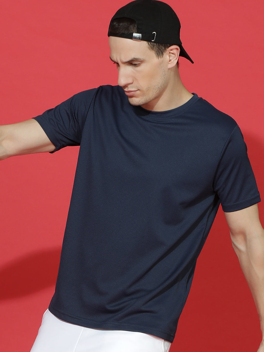 Polyester Jacquard Textured Round Neck Slim Fit Half Sleeve T-Shirt