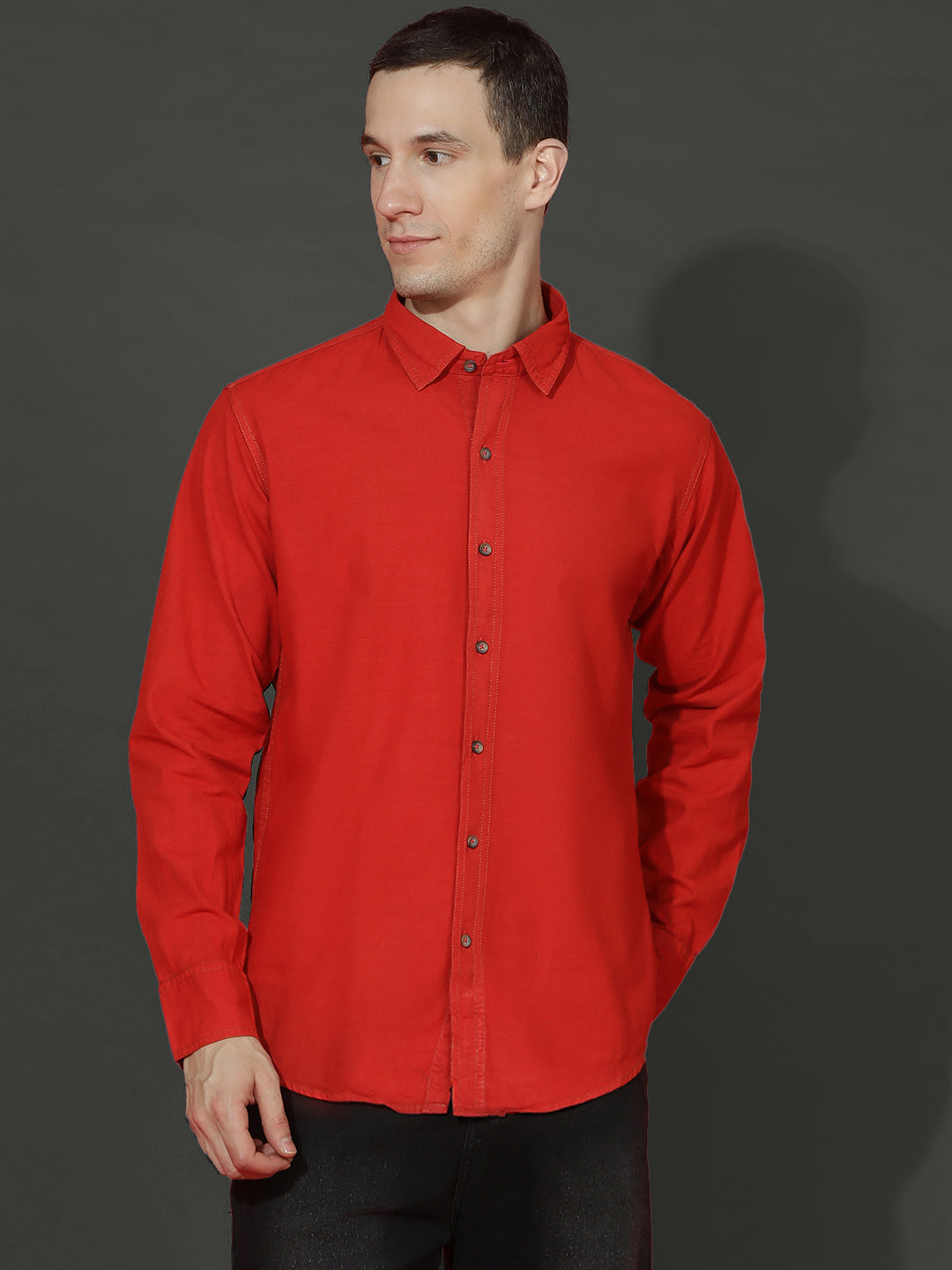 Denim Regular Fit Full Sleeve Cutaway Collar Casual Shirt