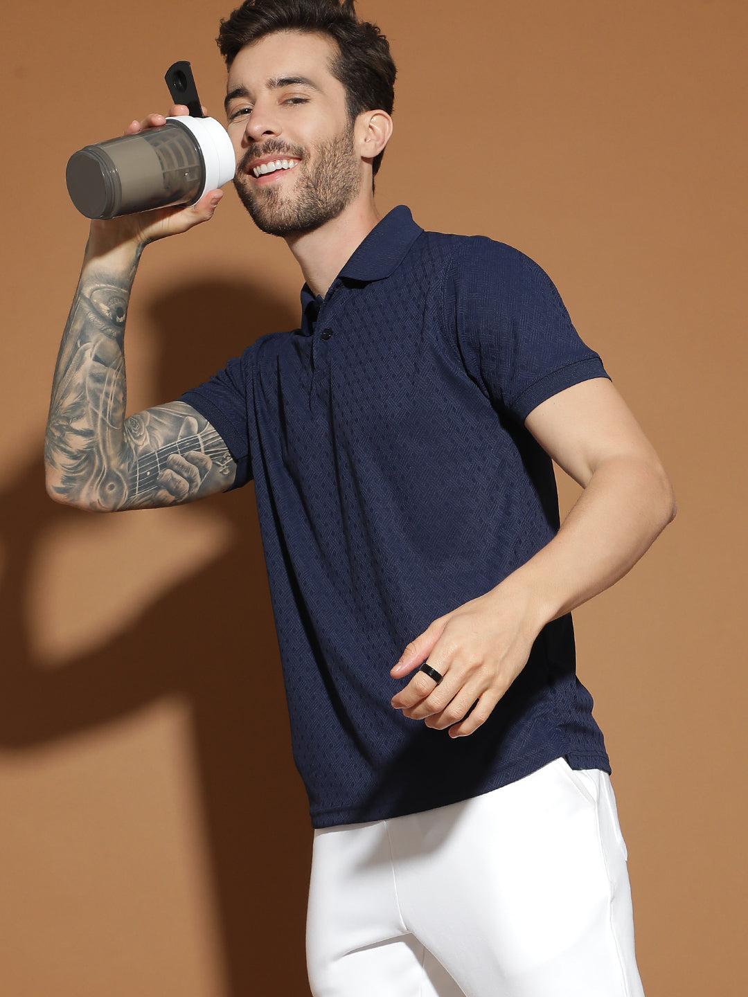 Dryfit Polyester Jacquard Textured Polo Neck Half Sleeve T-Shirt
