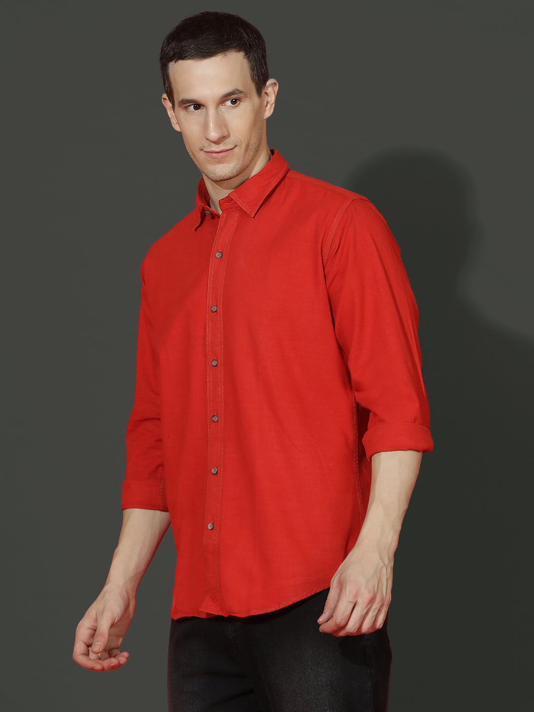 Denim Regular Fit Full Sleeve Cutaway Collar Casual Shirt