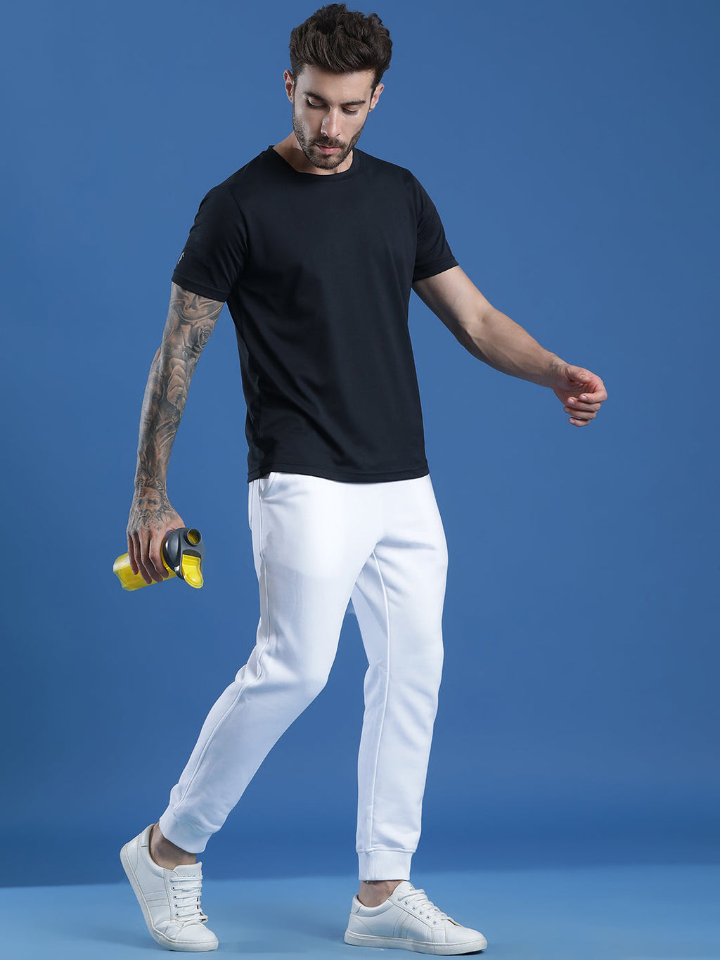 Polyester Jacquard Textured Round Neck Slim Fit Half Sleeve T-Shirt