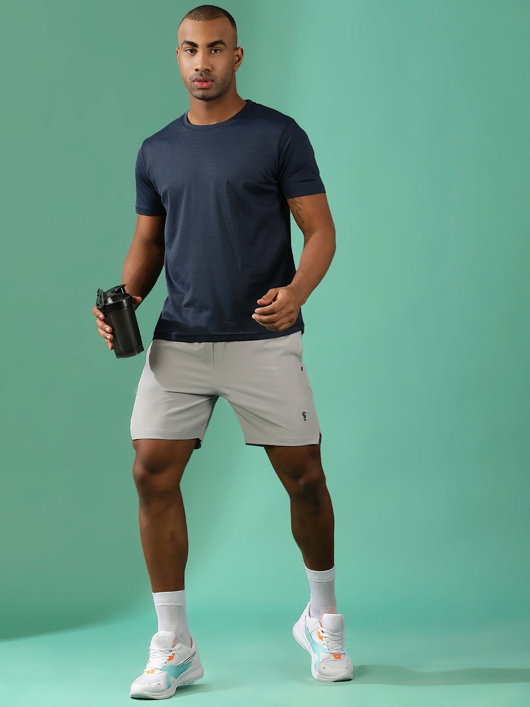 Polyester Lycra Jacquard Textured Round Neck Slim Fit Half Sleeve T-Shirt