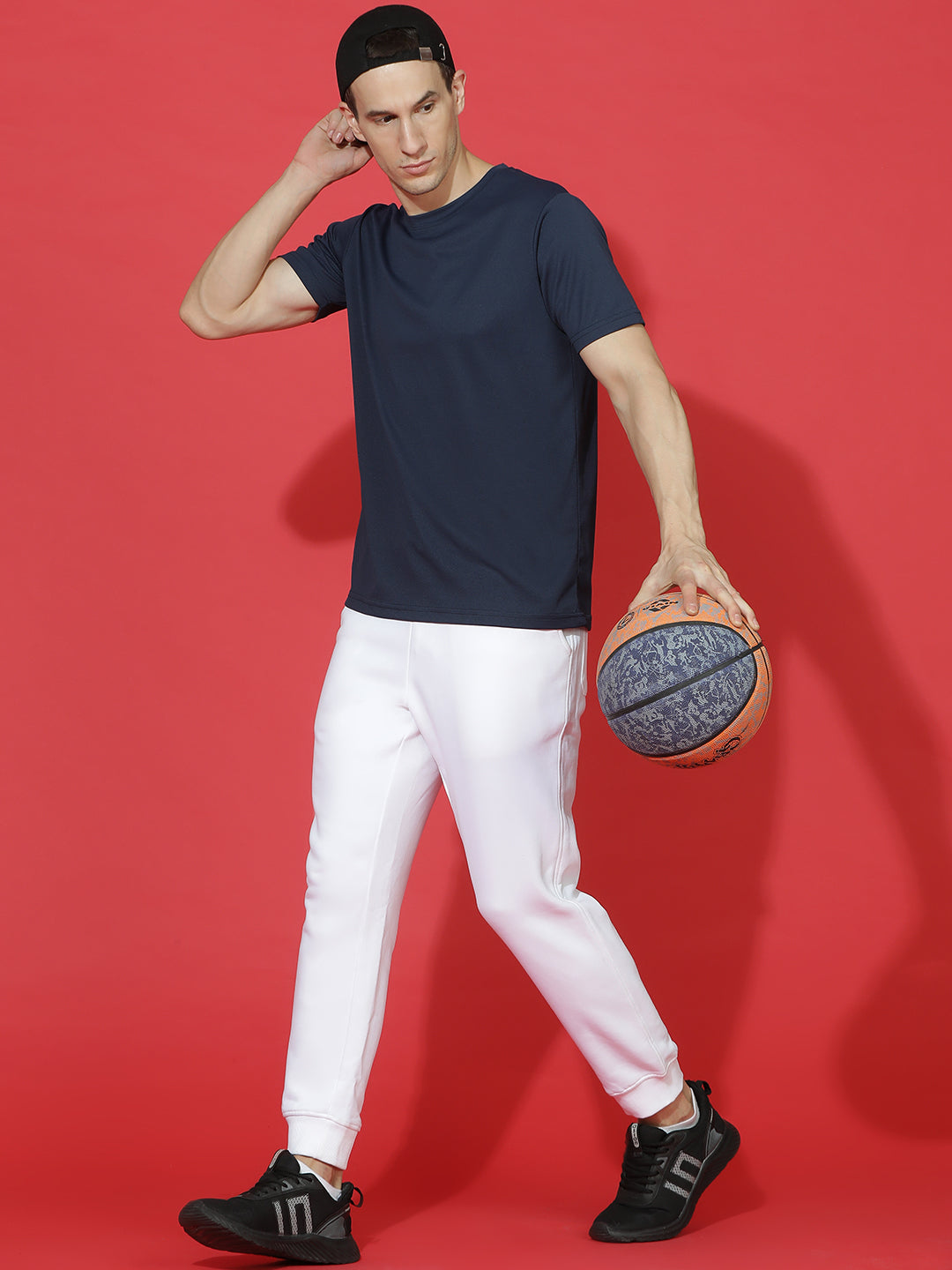Polyester Jacquard Textured Round Neck Slim Fit Half Sleeve T-Shirt