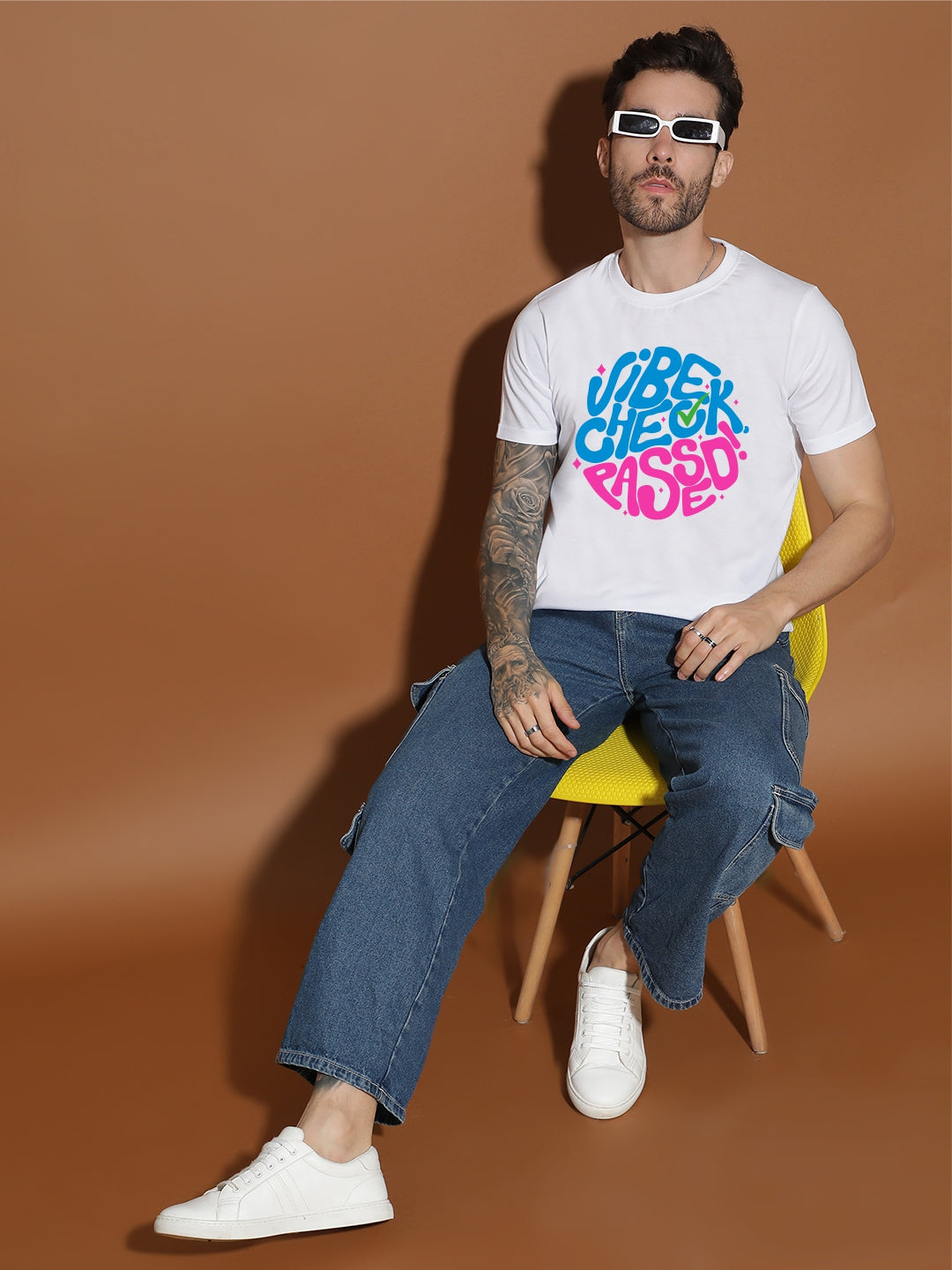 Breezer Tribe White Round Neck Cotton T-Shirt for Men | Regular Fit, Half Sleeves, Casual Printed Style