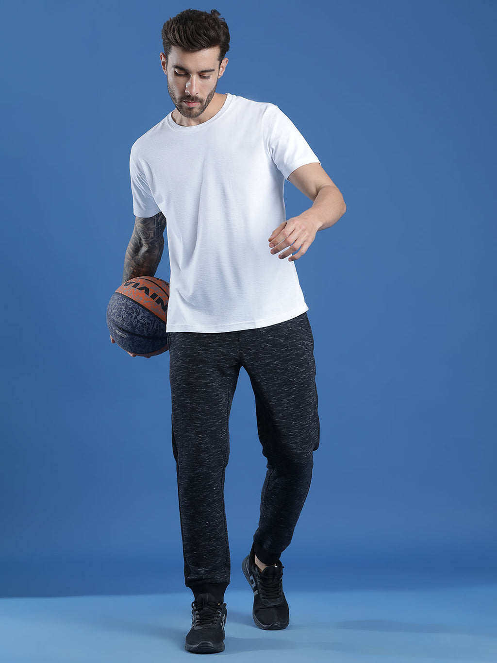 Polyester Lycra Jacquard Textured Round Neck Slim Fit Half Sleeve T-Shirt
