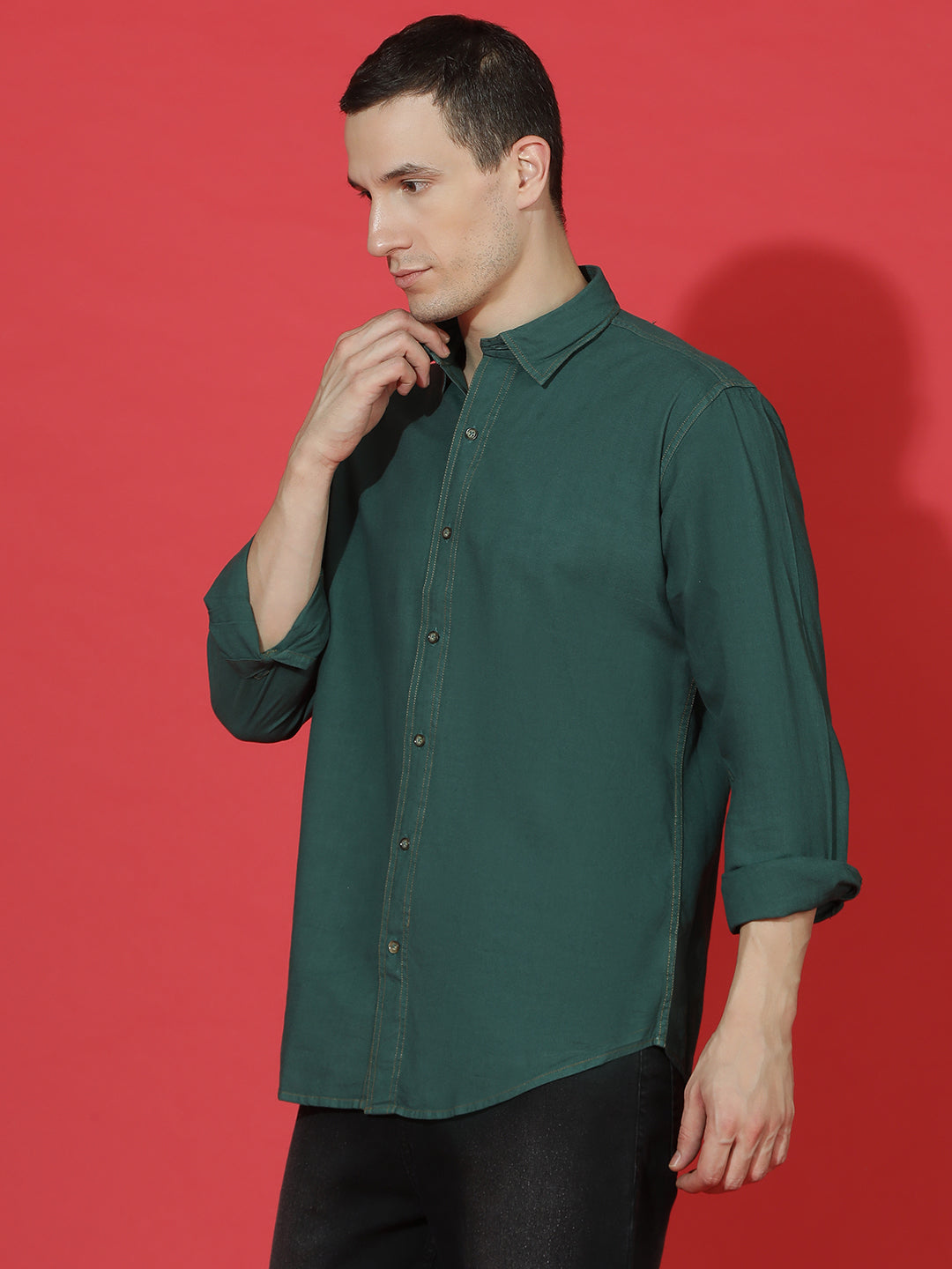 Denim Regular Fit Full Sleeve Cutaway Collar Casual Shirt