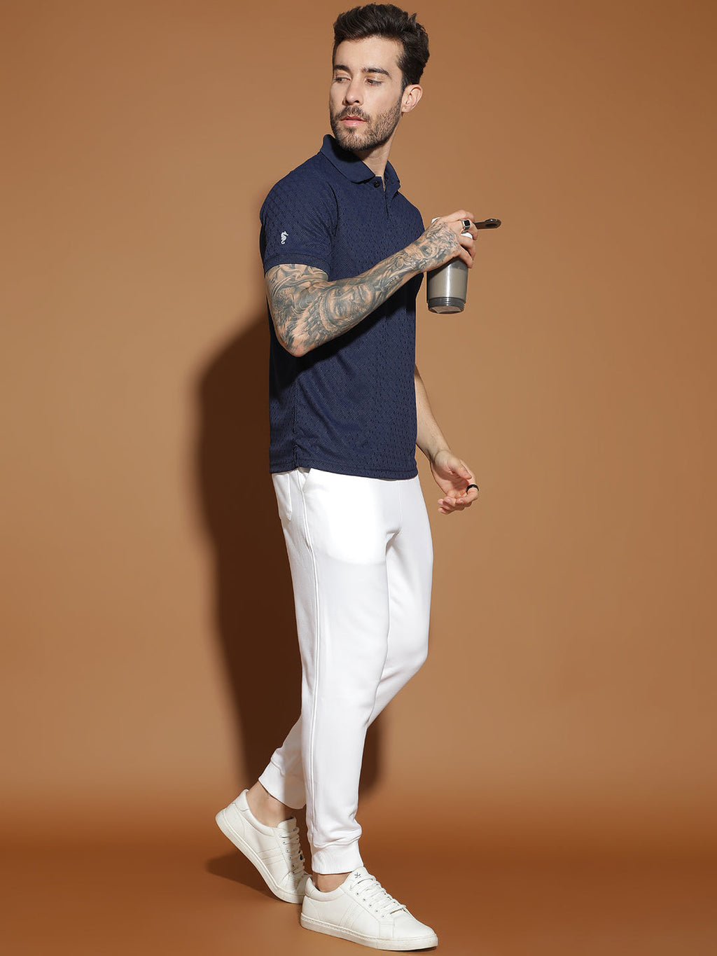 Dryfit Polyester Jacquard Textured Polo Neck Half Sleeve T-Shirt