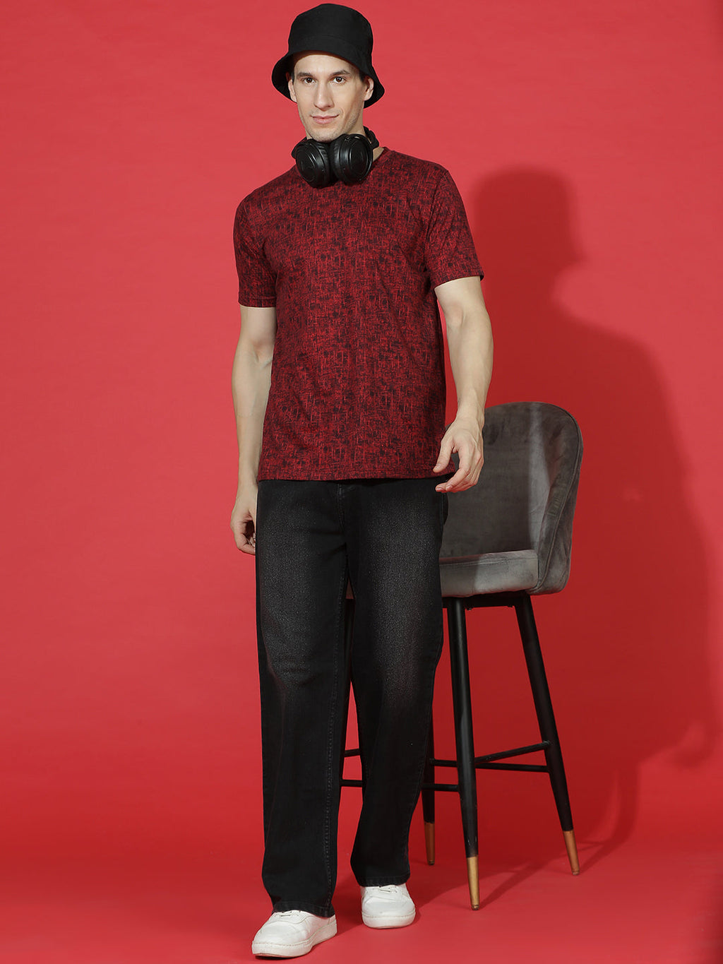 Single Jersey Round Neck Slim Fit Printed Half Sleeve T-Shirt