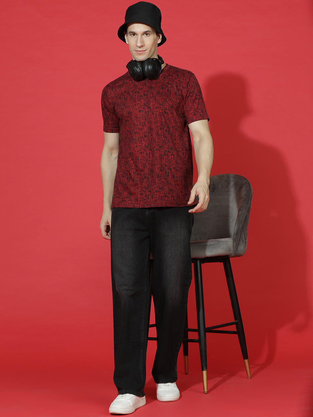 Single Jersey Round Neck Slim Fit Printed Half Sleeve T-Shirt