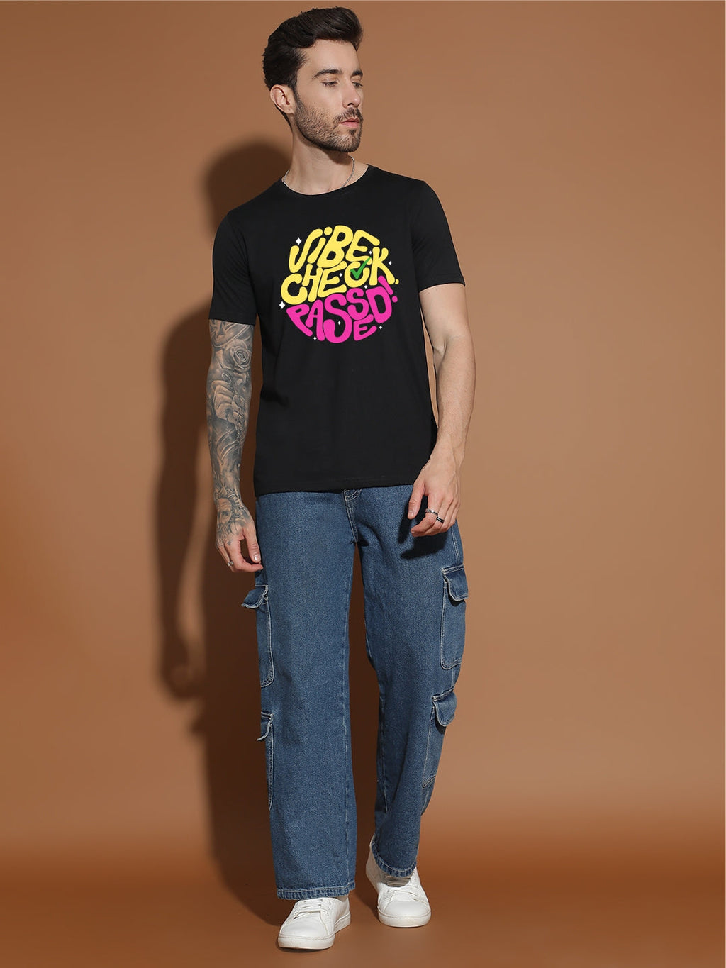 Breezer Tribe White Round Neck Cotton T-Shirt for Men | Regular Fit, Half Sleeves, Casual Printed Style