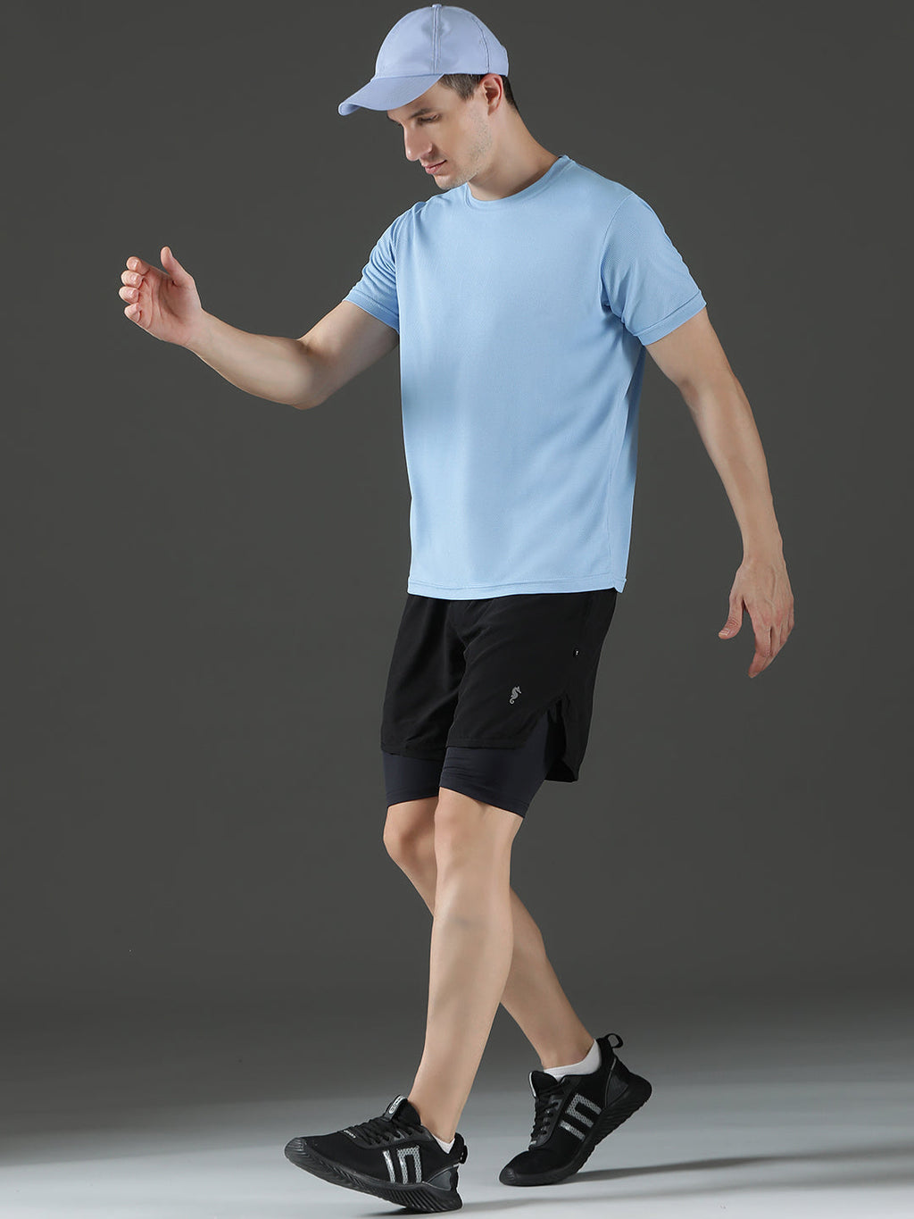 Polyester Jacquard Textured Round Neck Slim Fit Half Sleeve T-Shirt