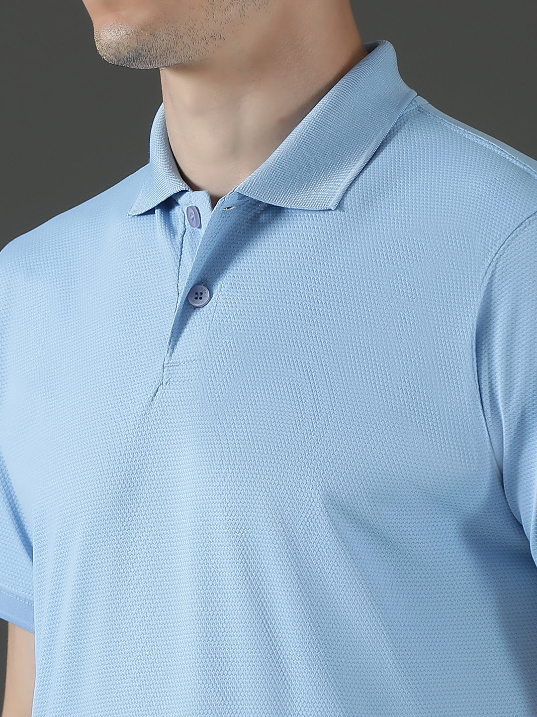 Dryfit Micro Polyester Textured Polo Neck Slim Fit Half Sleeve T-Shirt