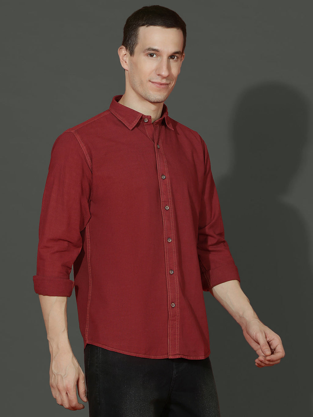 Denim Regular Fit Full Sleeve Cutaway Collar Casual Shirt