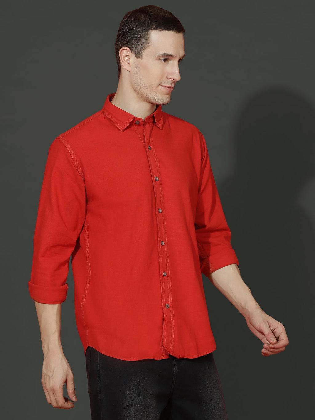 Denim Regular Fit Full Sleeve Cutaway Collar Casual Shirt