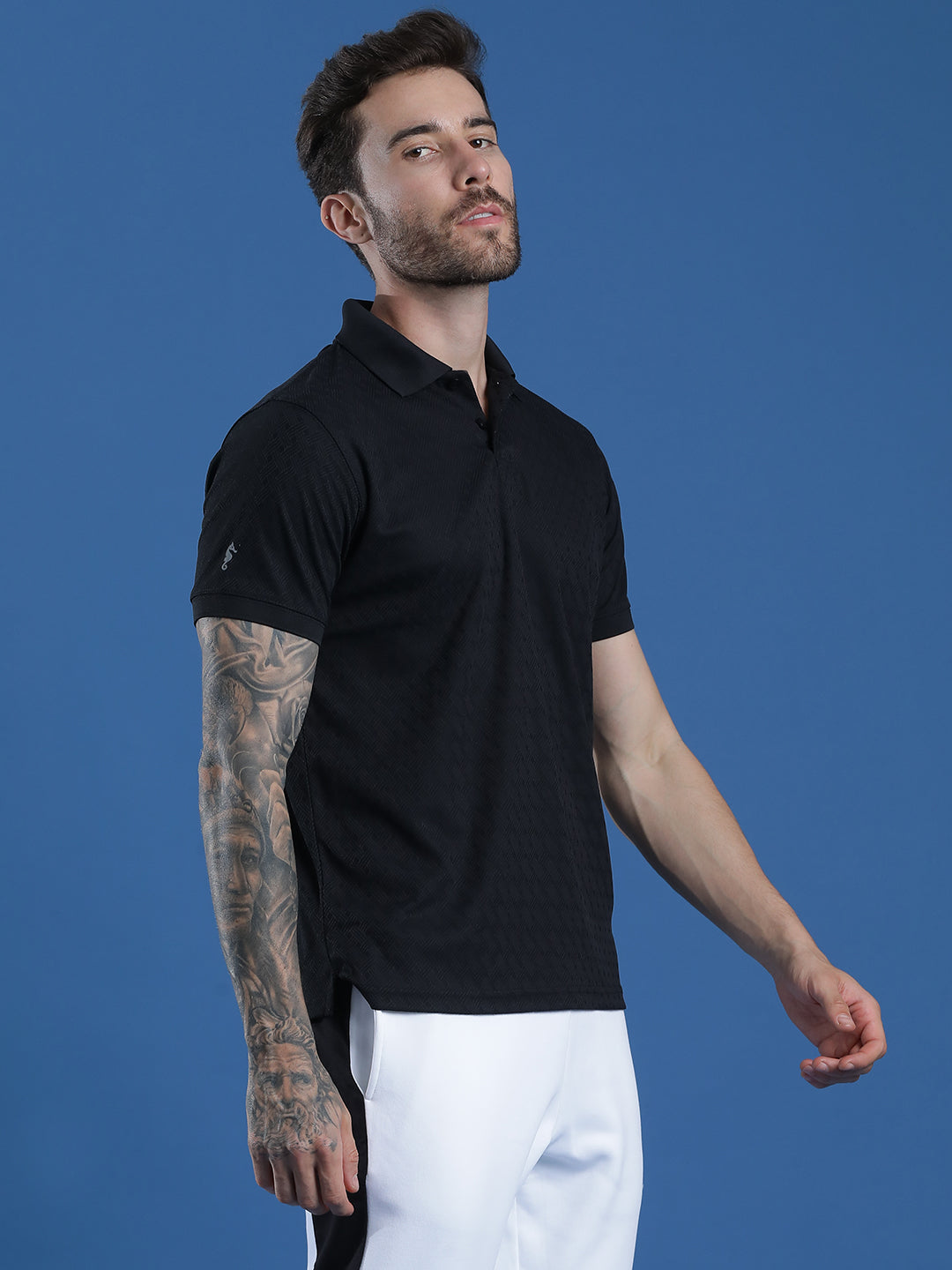 Dryfit Polyester Jacquard Textured Polo Neck Half Sleeve T-Shirt