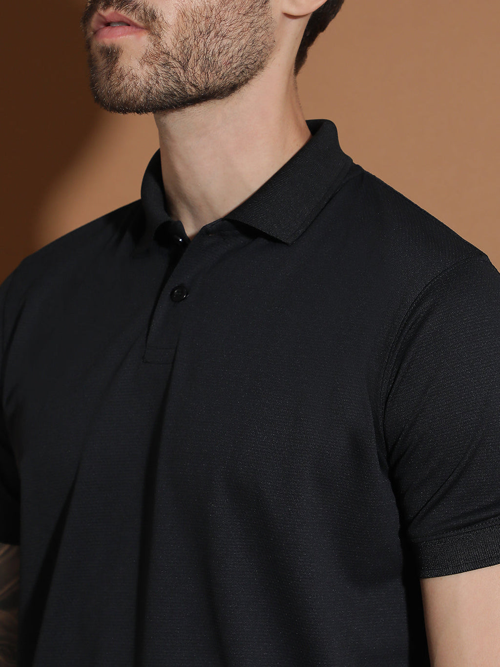 Dryfit Micro Polyester Textured Polo Neck Slim Fit Half Sleeve T-Shirt