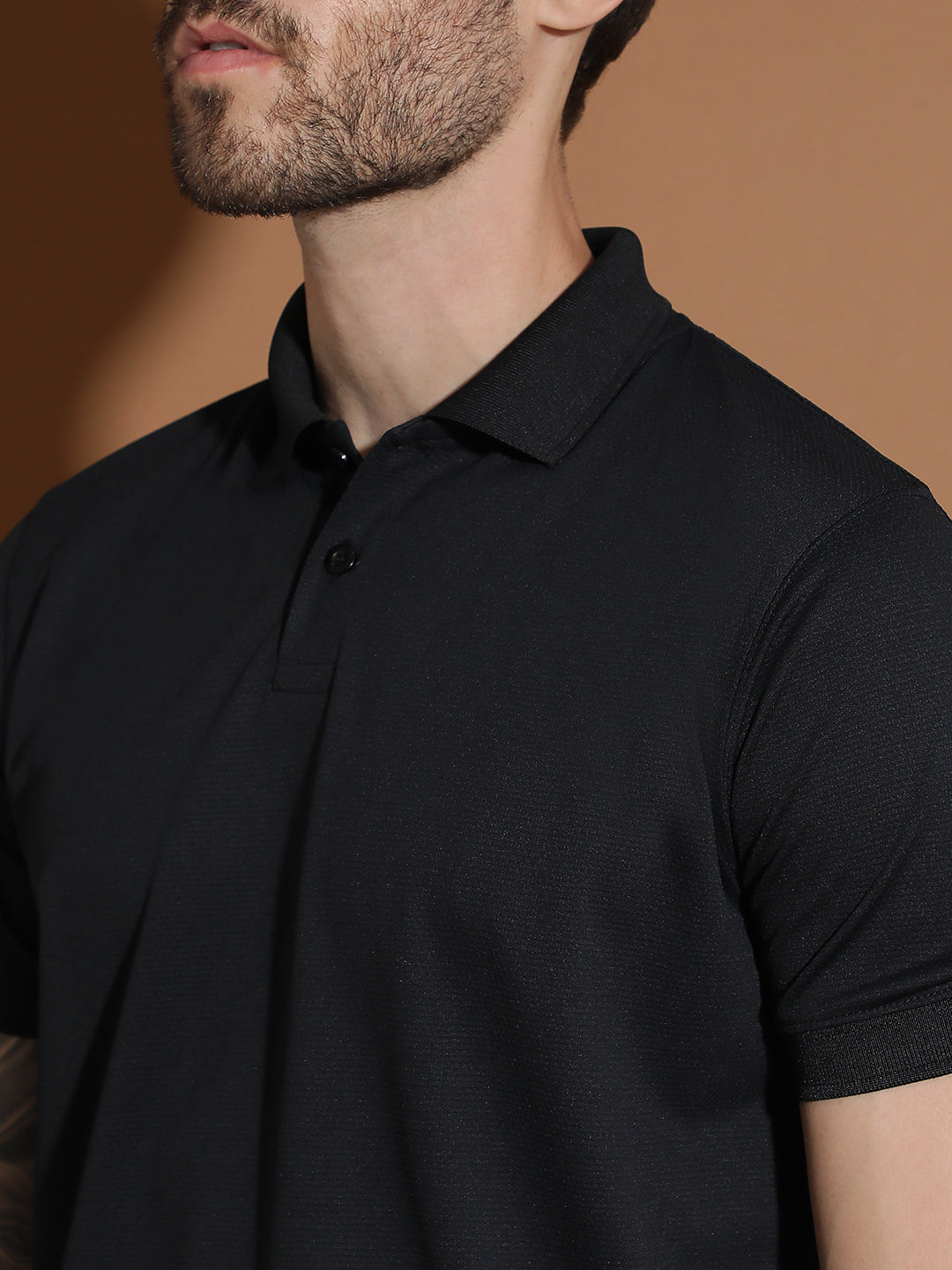 Dryfit Micro Polyester Textured Polo Neck Slim Fit Half Sleeve T-Shirt