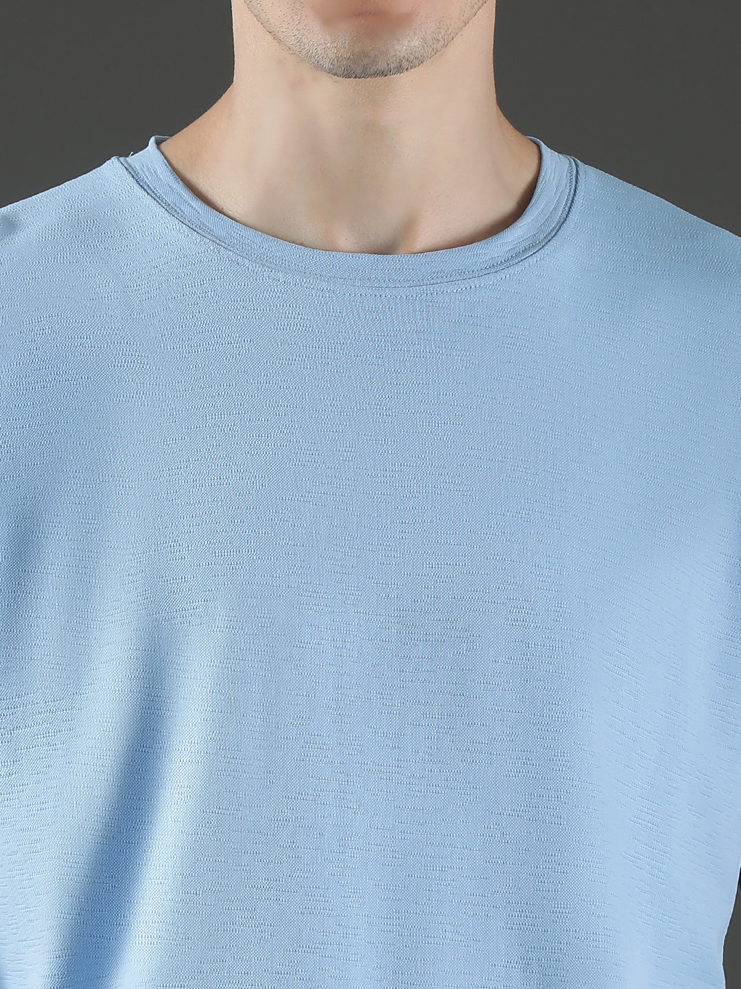 Polyester Lycra Jacquard Textured Round Neck Slim Fit Half Sleeve T-Shirt