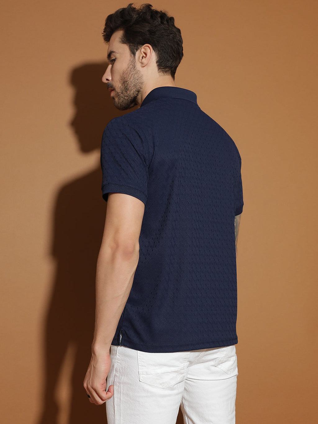 Dryfit Polyester Jacquard Textured Polo Neck Half Sleeve T-Shirt