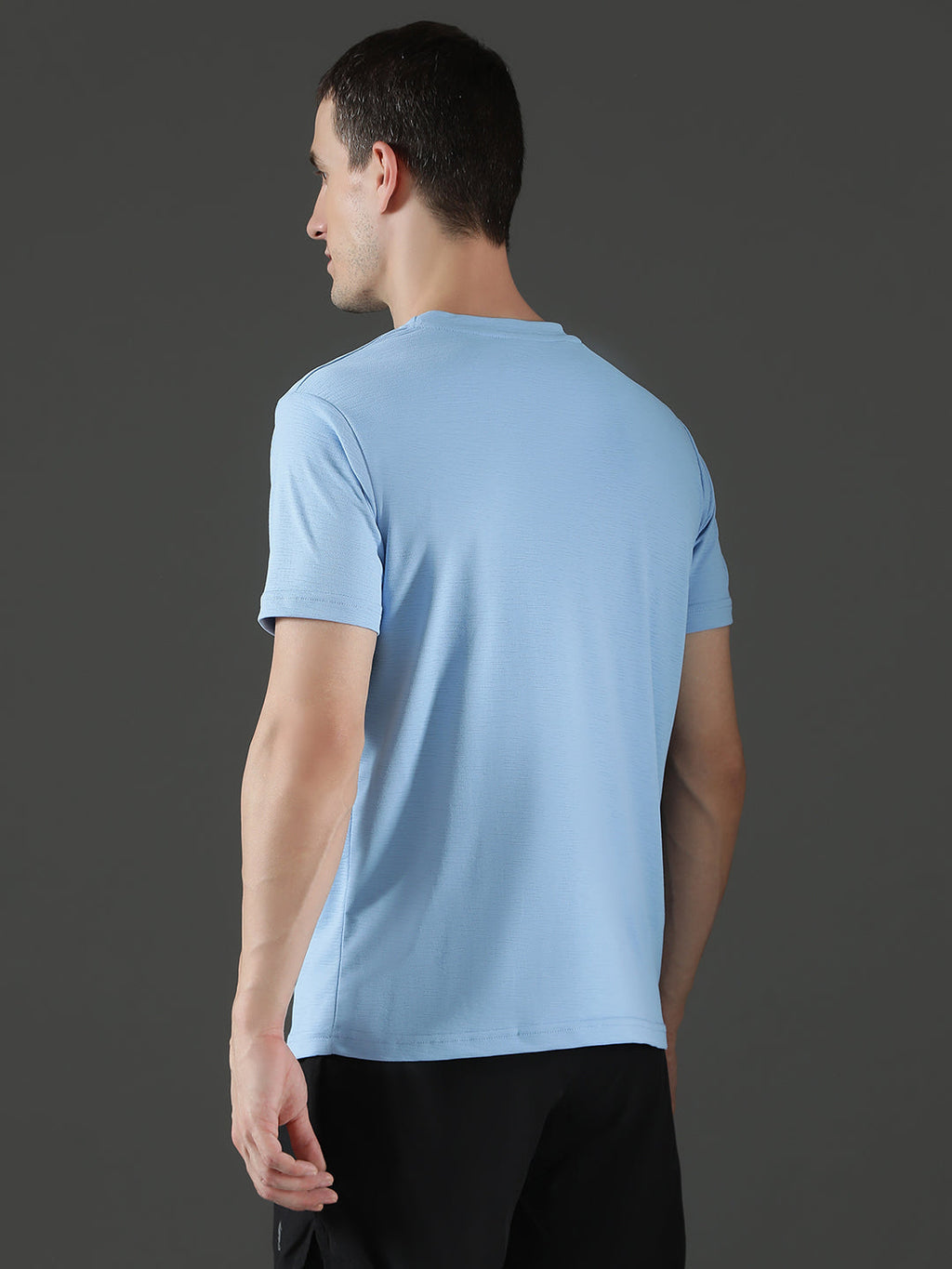 Polyester Lycra Jacquard Textured Round Neck Slim Fit Half Sleeve T-Shirt