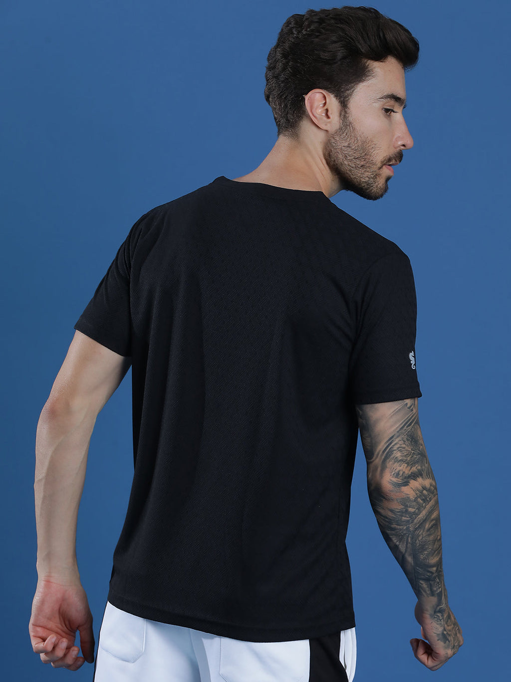 Polyester Jacquard Textured Round Neck Slim Fit Half Sleeve T-Shirt