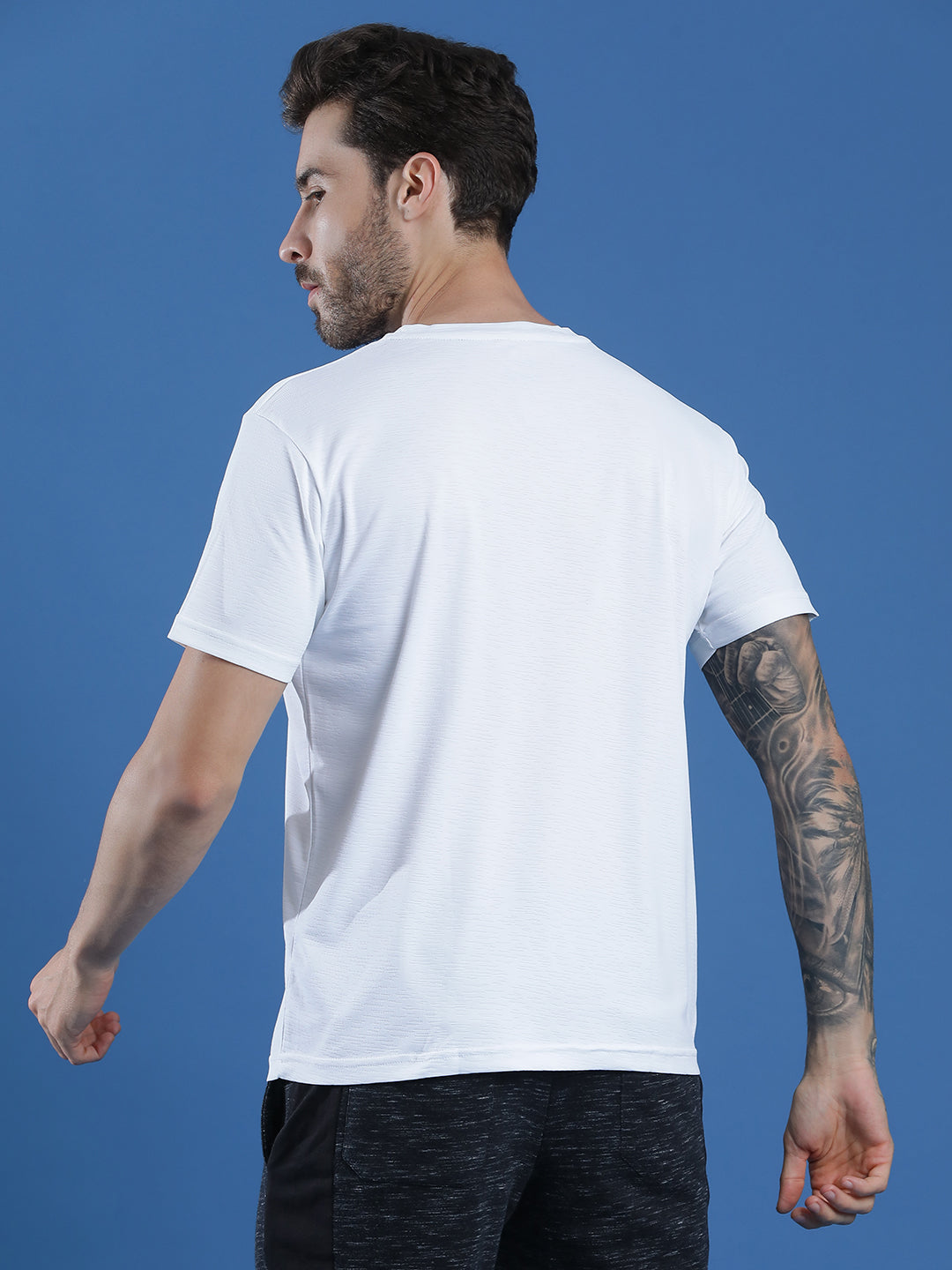Polyester Lycra Jacquard Textured Round Neck Slim Fit Half Sleeve T-Shirt