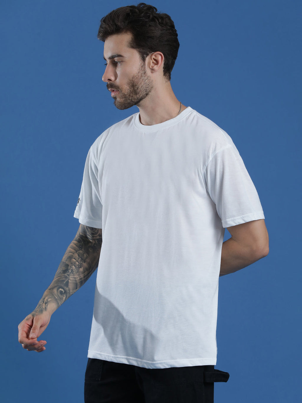 Single Jersey Oversized Round Neck Drop Shoulder Half Sleeve T-Shirt