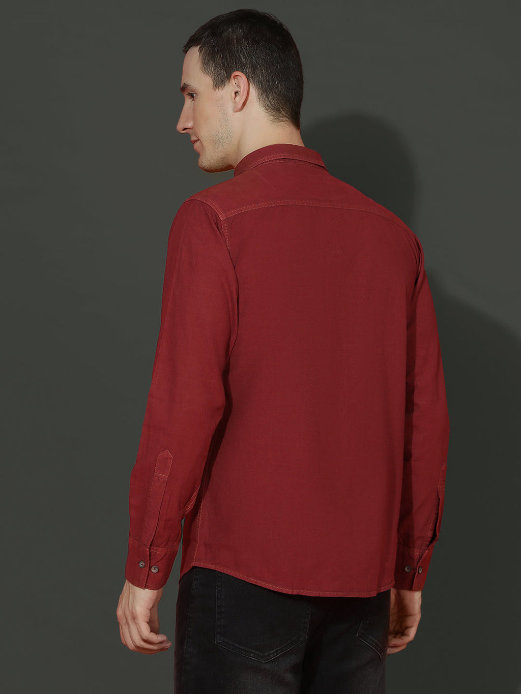 Denim Regular Fit Full Sleeve Cutaway Collar Casual Shirt