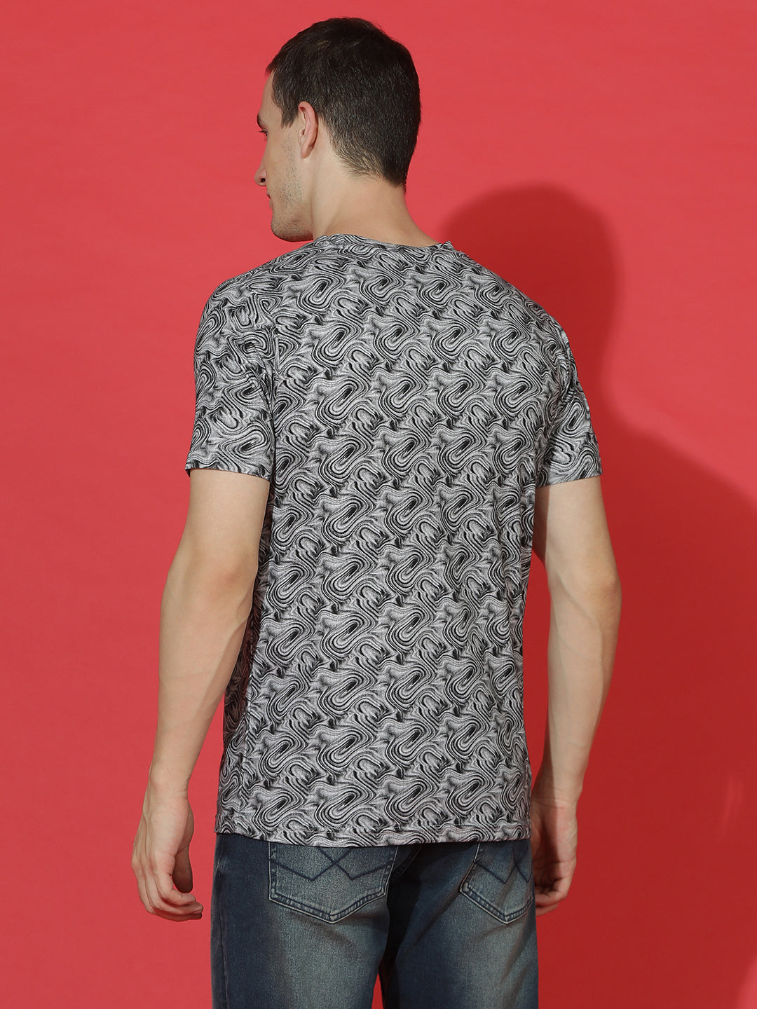 Single Jersey Round Neck Slim Fit Printed Half Sleeve T-Shirt