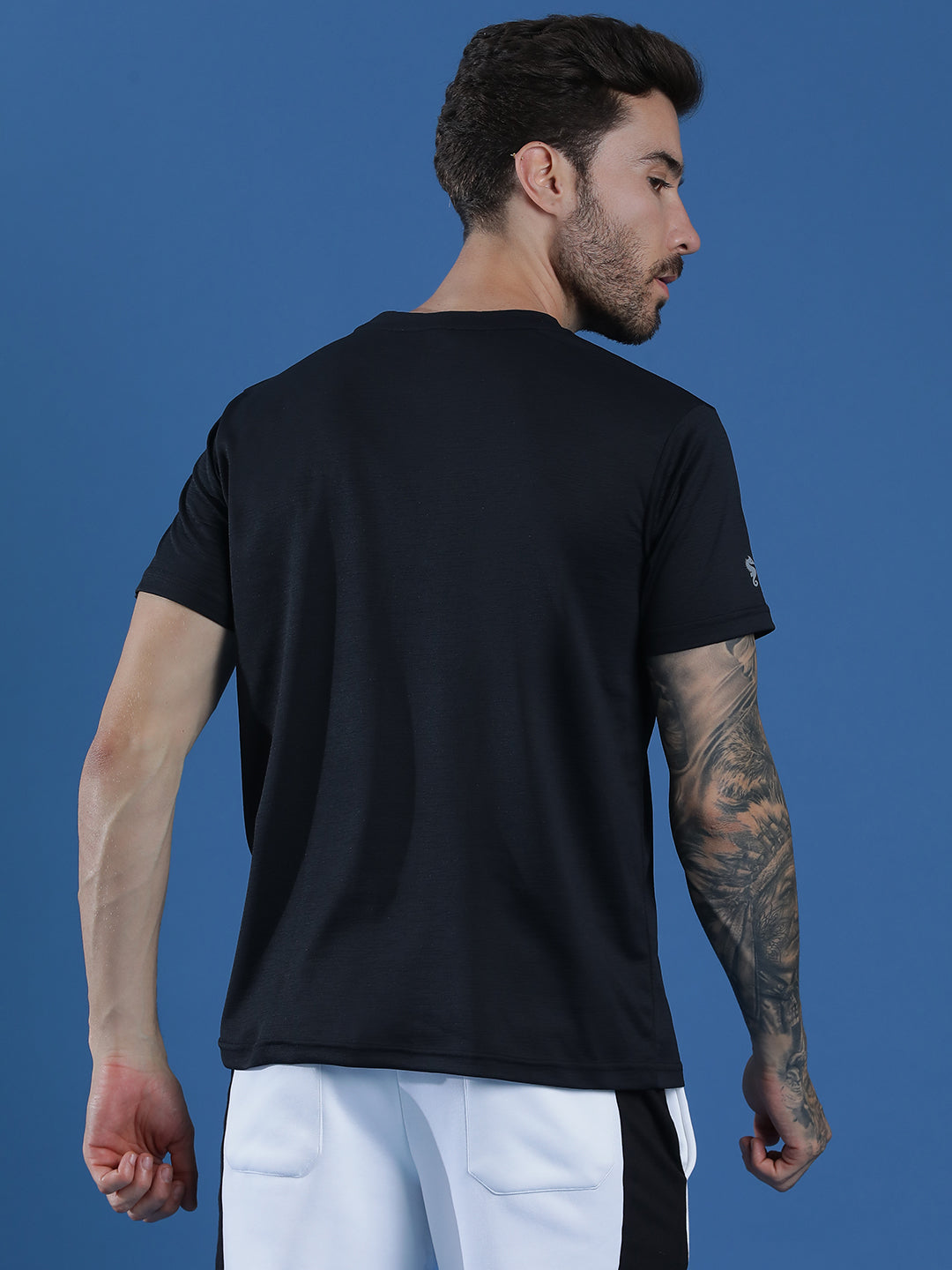 Polyester Lycra Jacquard Textured Round Neck Slim Fit Half Sleeve T-Shirt