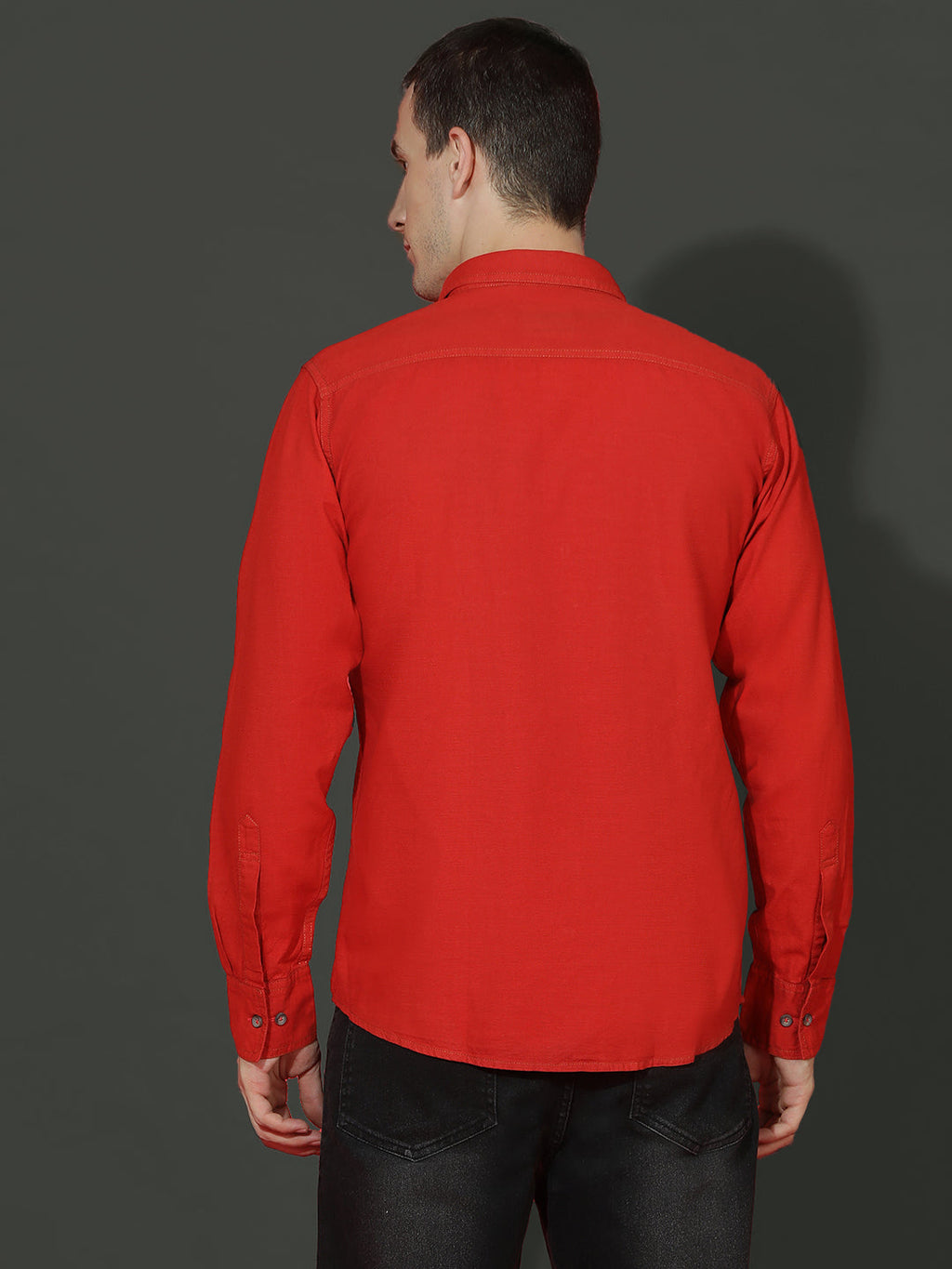 Denim Regular Fit Full Sleeve Cutaway Collar Casual Shirt