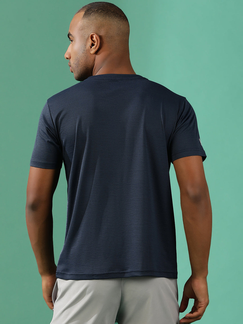 Polyester Lycra Jacquard Textured Round Neck Slim Fit Half Sleeve T-Shirt