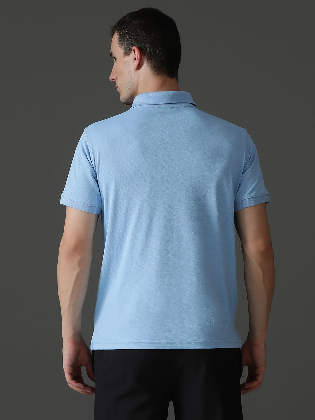 Polyester Lycra Jacquard Textured Polo Neck Half Sleeve T-Shirt