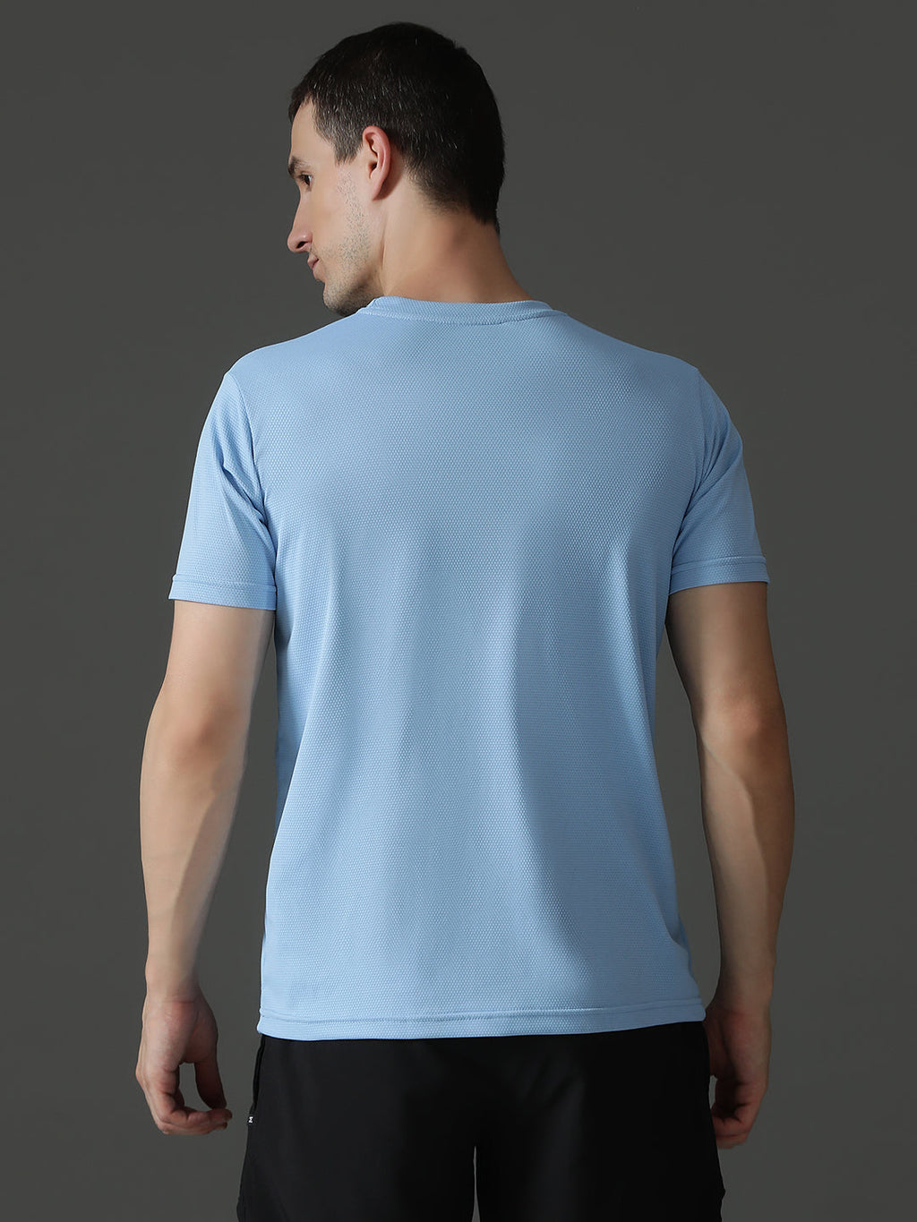 Polyester Jacquard Textured Round Neck Slim Fit Half Sleeve T-Shirt