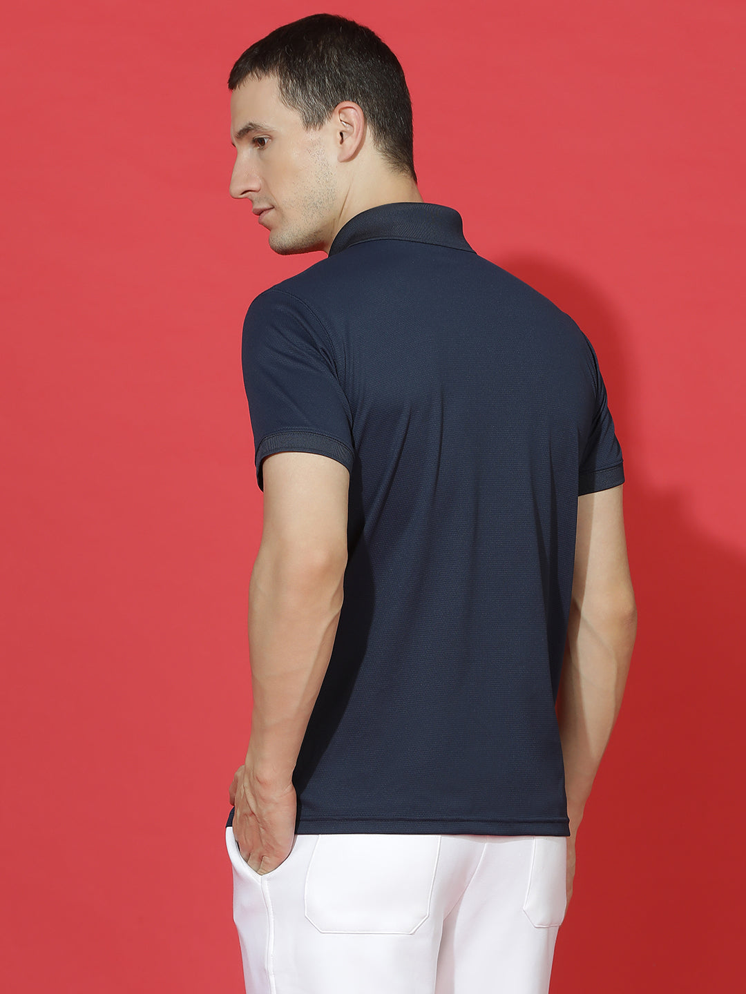 Dryfit Micro Polyester Textured Polo Neck Slim Fit Half Sleeve T-Shirt