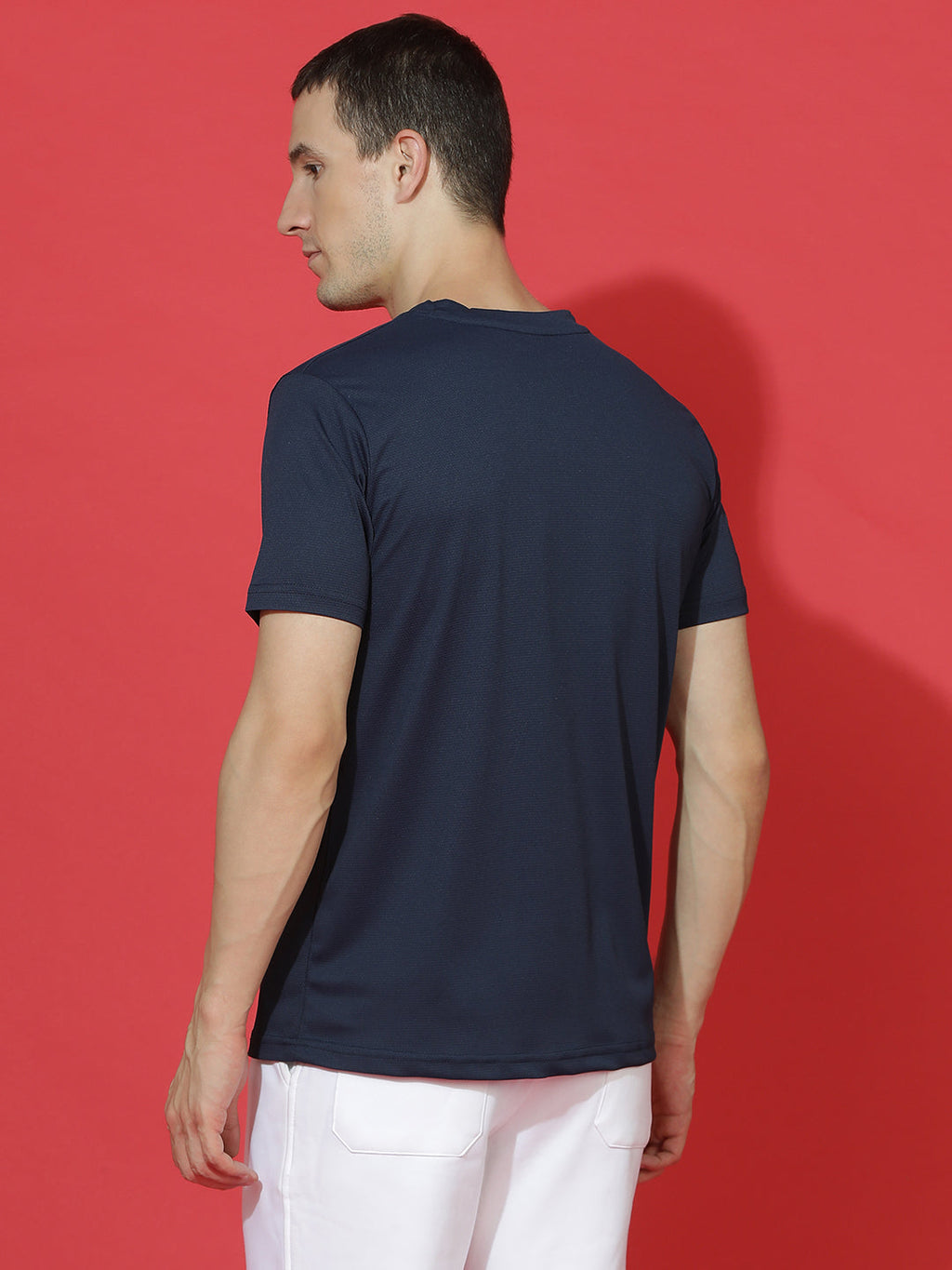 Polyester Jacquard Textured Round Neck Slim Fit Half Sleeve T-Shirt