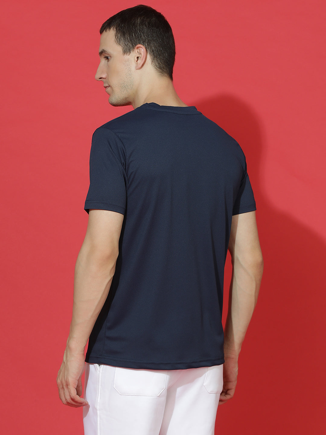 Polyester Jacquard Textured Round Neck Slim Fit Half Sleeve T-Shirt
