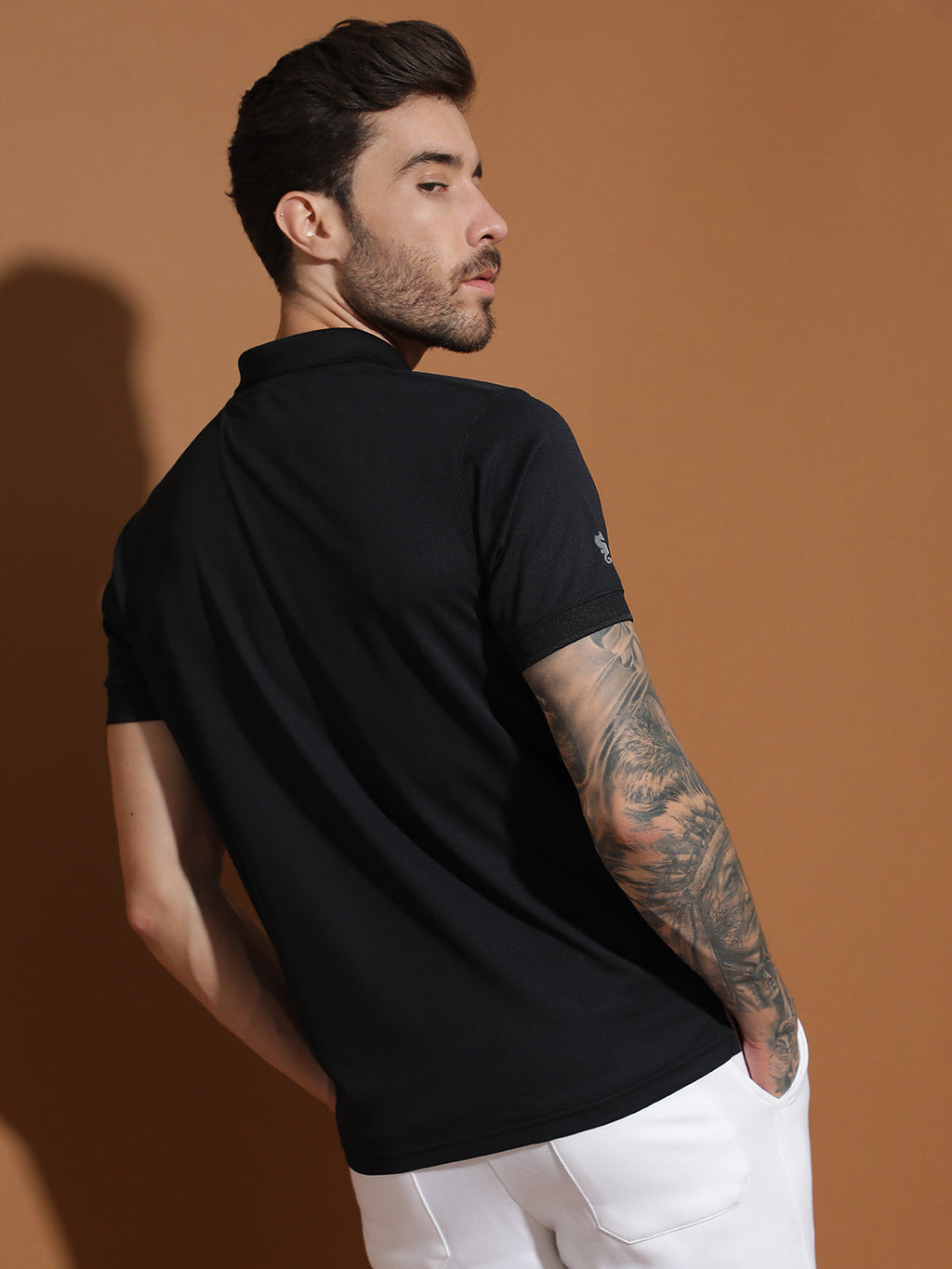 Dryfit Micro Polyester Textured Polo Neck Slim Fit Half Sleeve T-Shirt