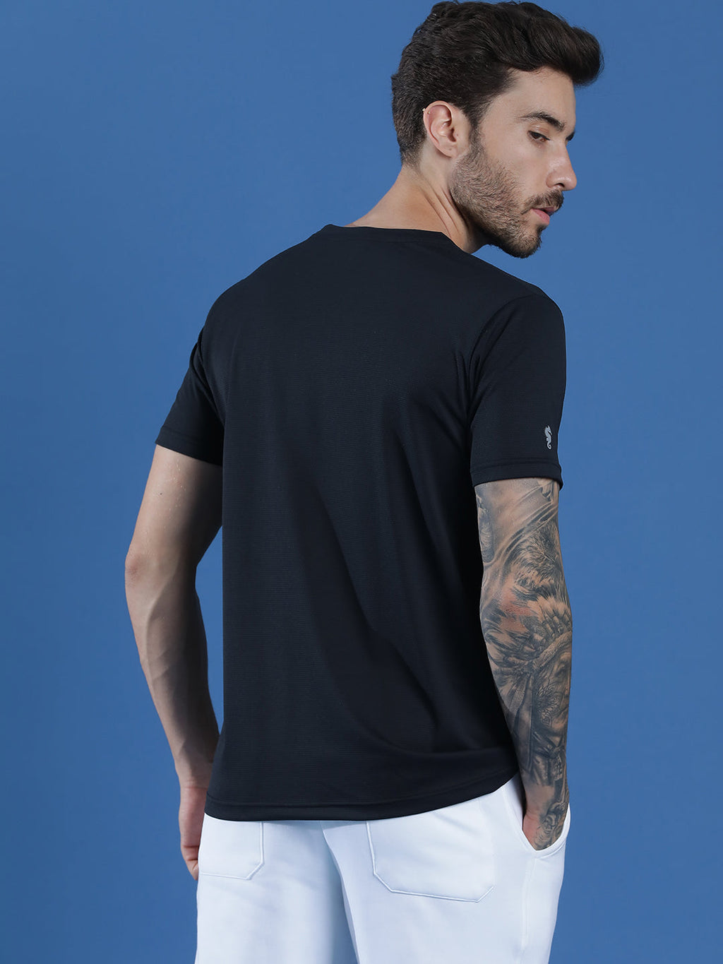 Polyester Jacquard Textured Round Neck Slim Fit Half Sleeve T-Shirt